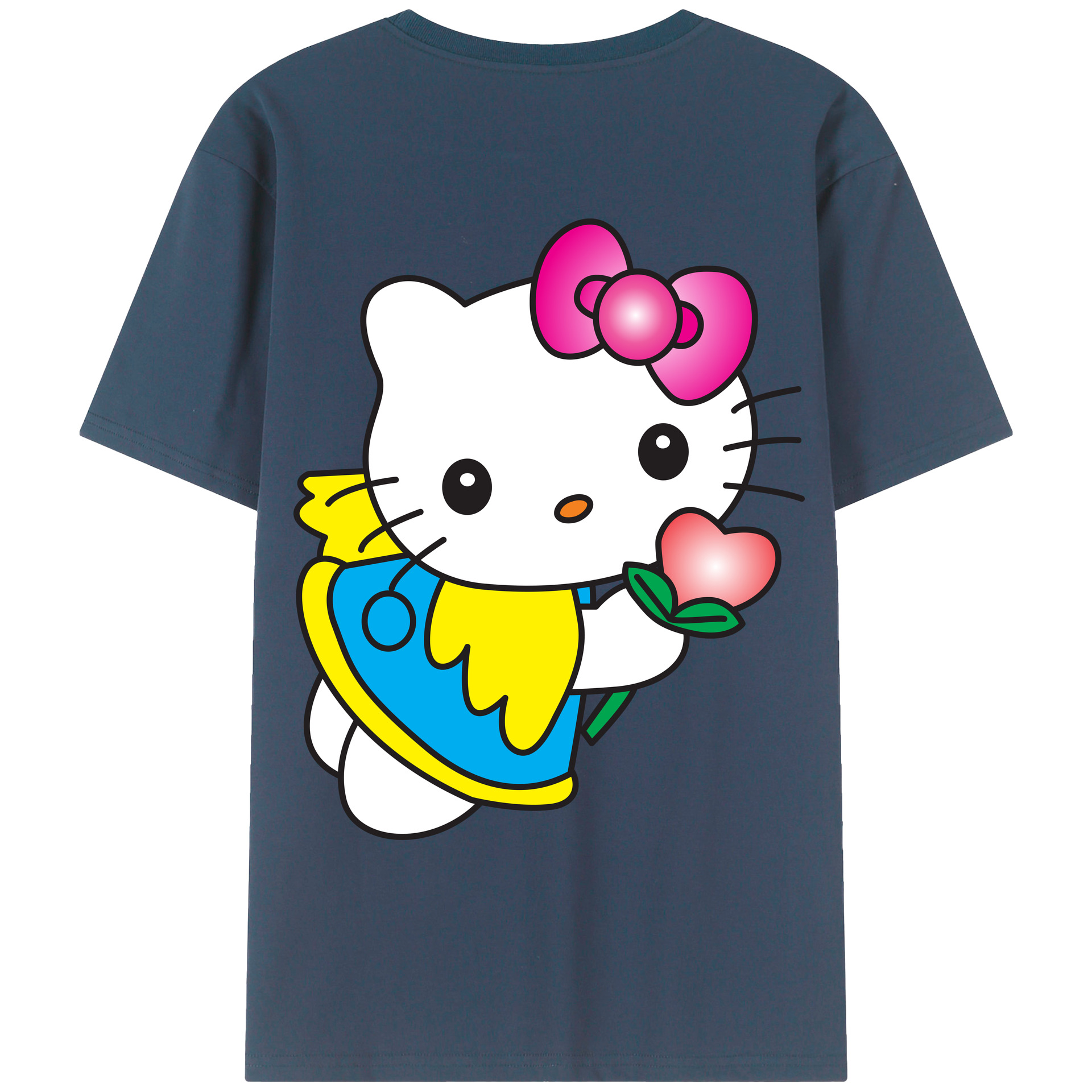 （画像用） Hello Kitty ハローキティ 綿100％ メンズ半袖Tシャツ（バックプリント） 通気性