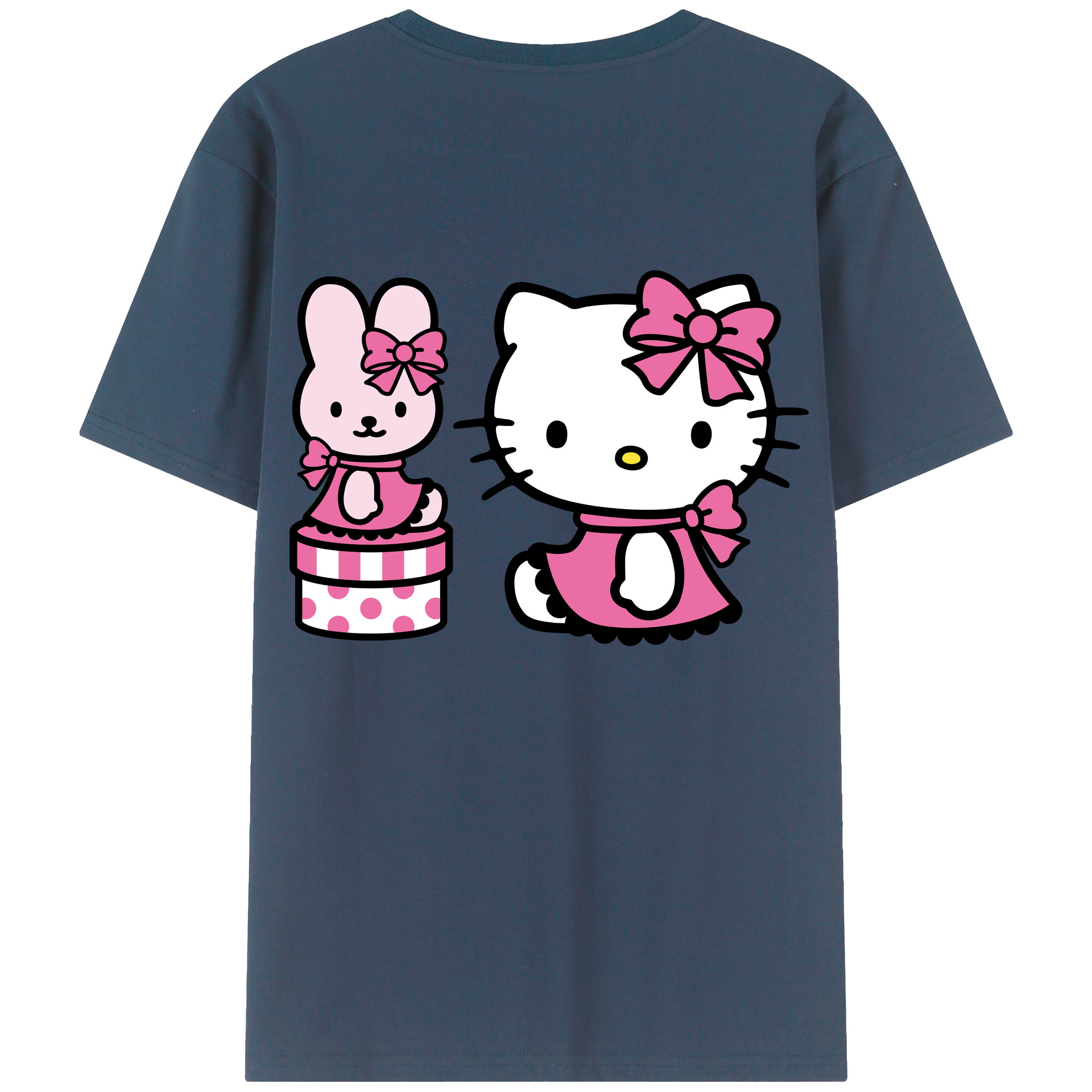 （画像用） Hello Kitty ハローキティ 綿100％ メンズ半袖Tシャツ（バックプリント） 通気性