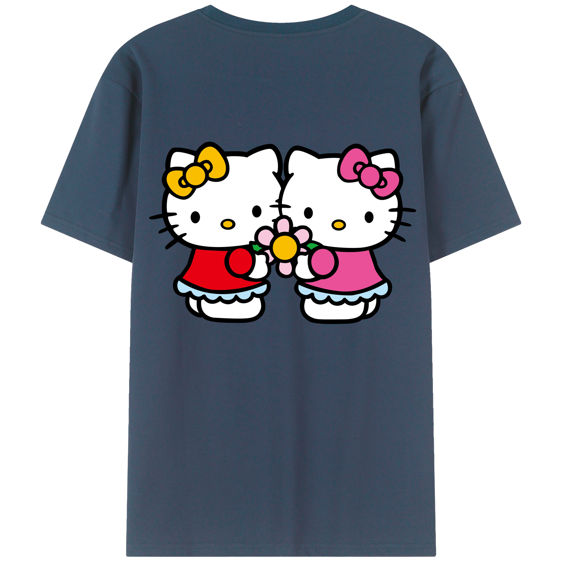 （画像用） Hello Kitty ハローキティ 綿100％ メンズ半袖Tシャツ（バックプリント） 通気性