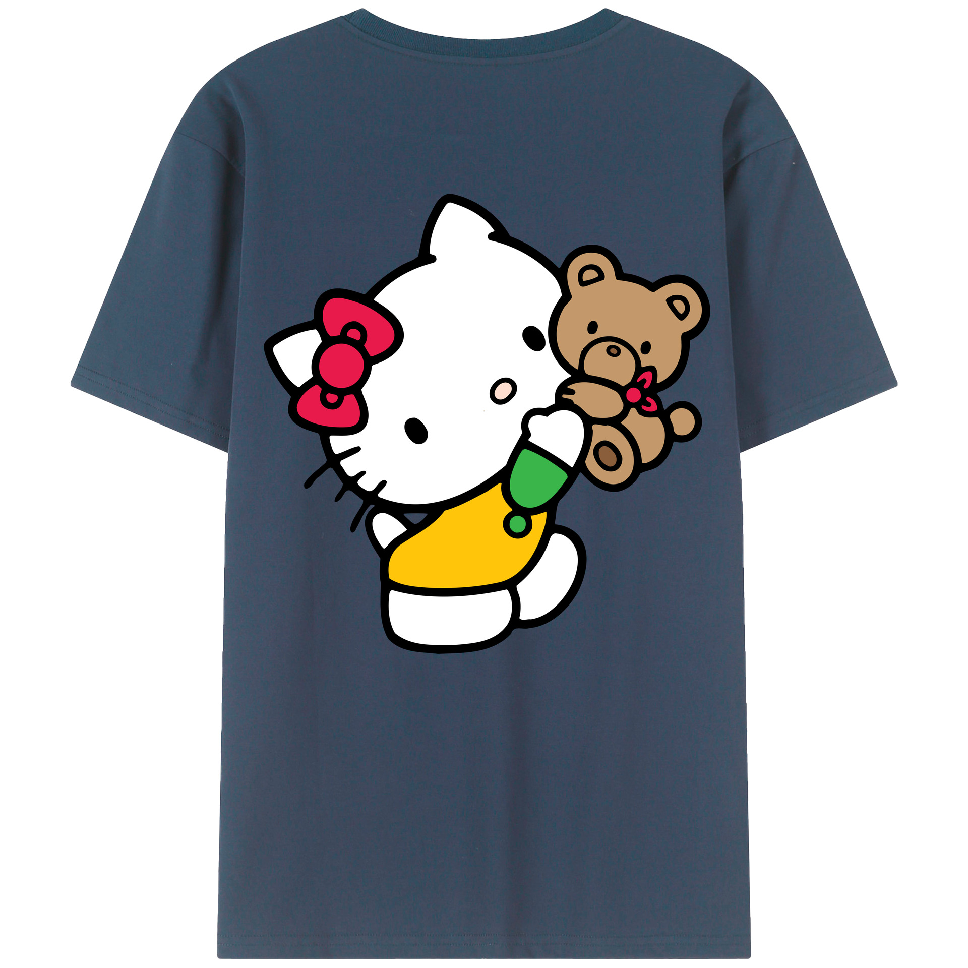 （画像用） Hello Kitty ハローキティ 綿100％ メンズ半袖Tシャツ（バックプリント） 通気性