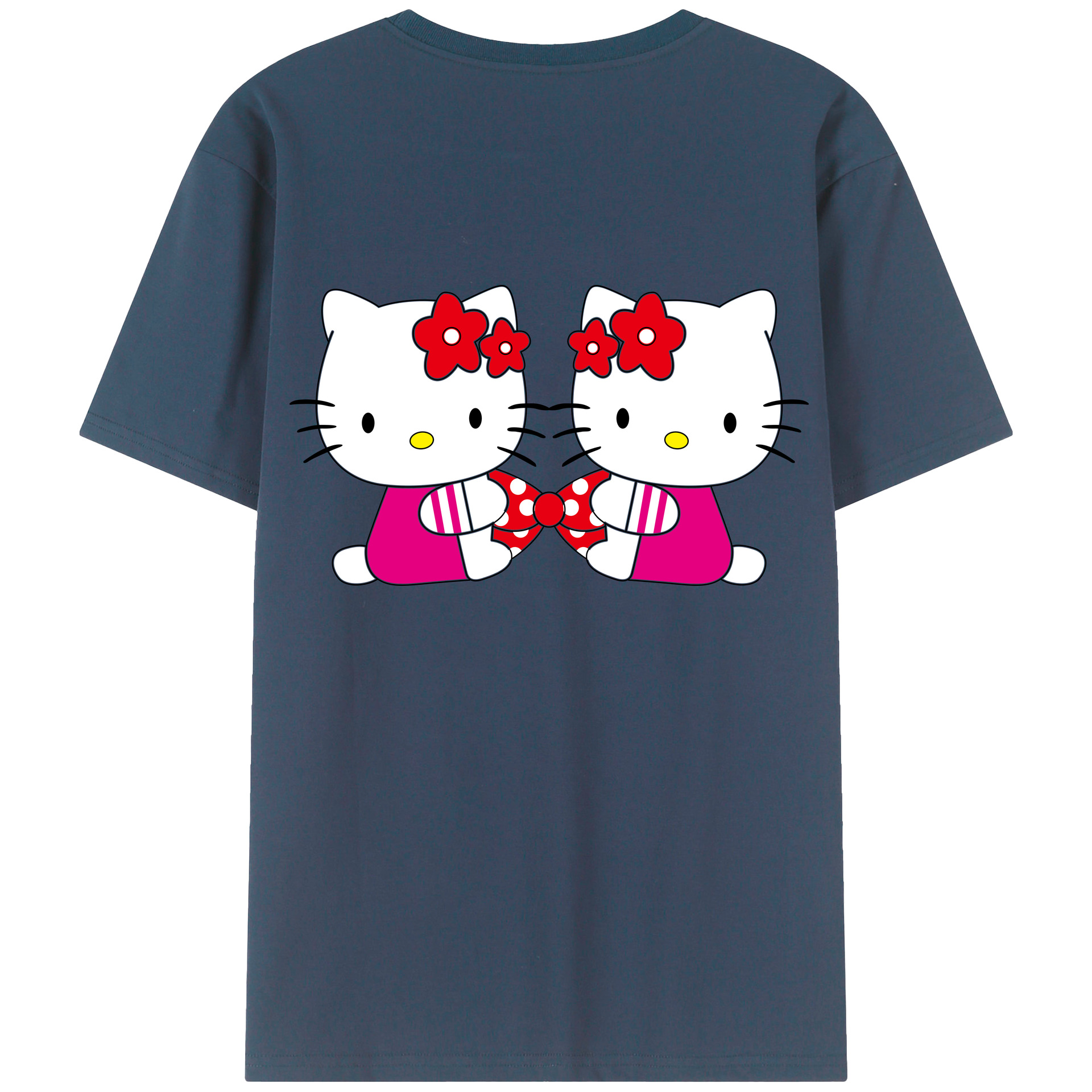 （画像用） Hello Kitty ハローキティ 綿100％ メンズ半袖Tシャツ（バックプリント） 通気性