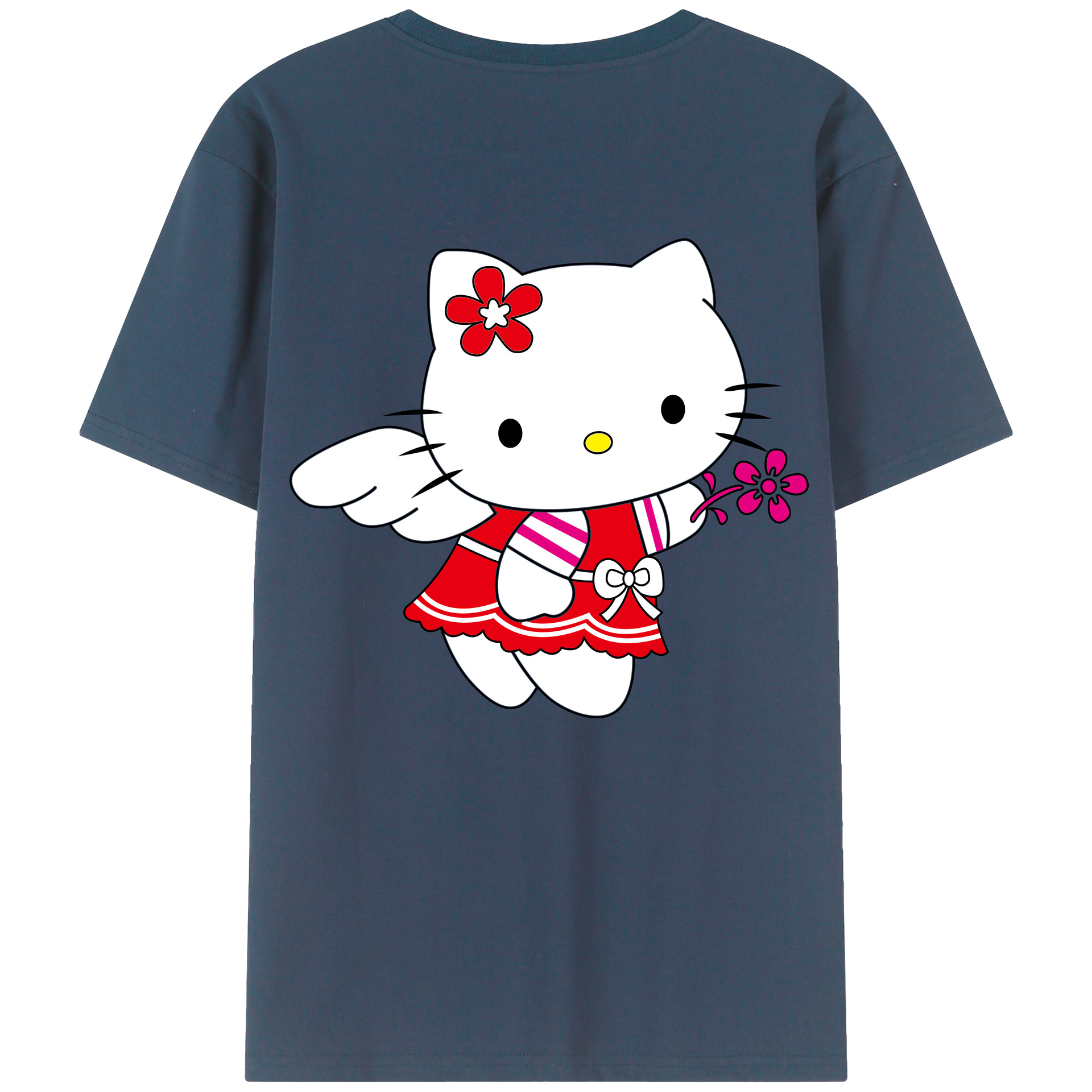 （画像用） Hello Kitty ハローキティ 綿100％ メンズ半袖Tシャツ（バックプリント） 通気性