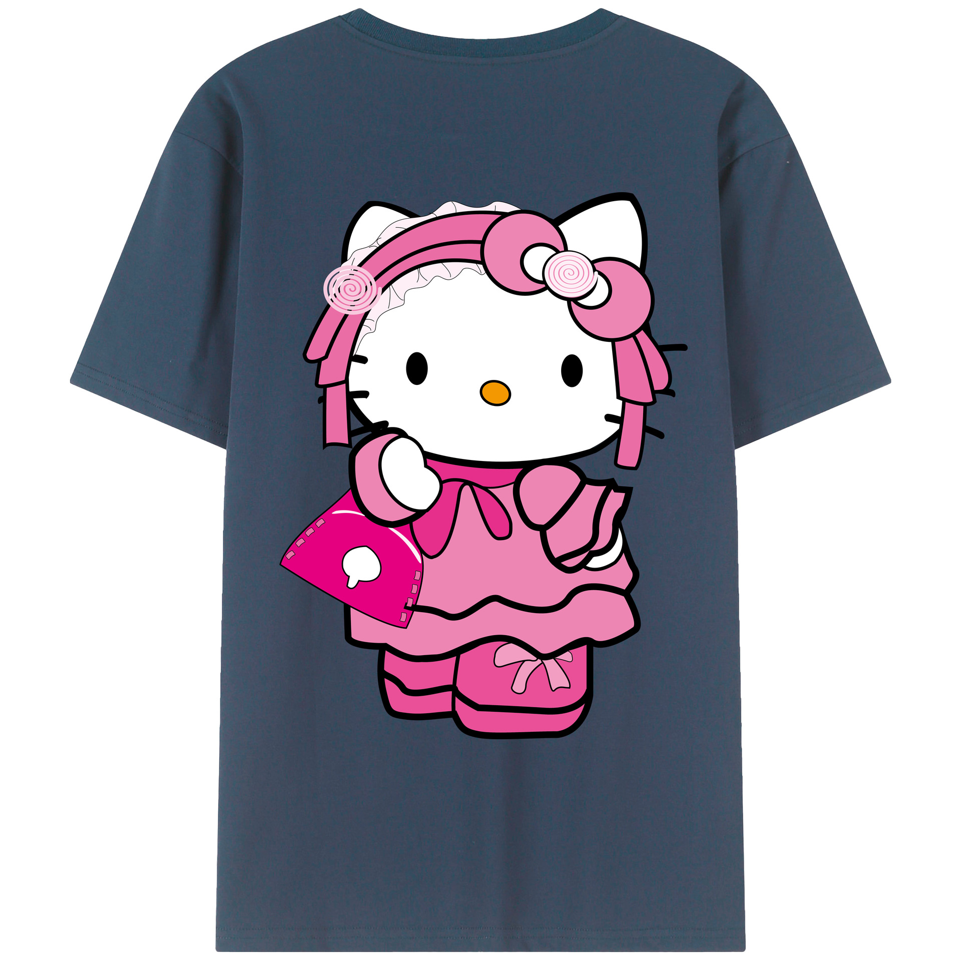 （画像用） Hello Kitty ハローキティ 綿100％ メンズ半袖Tシャツ（バックプリント） 通気性