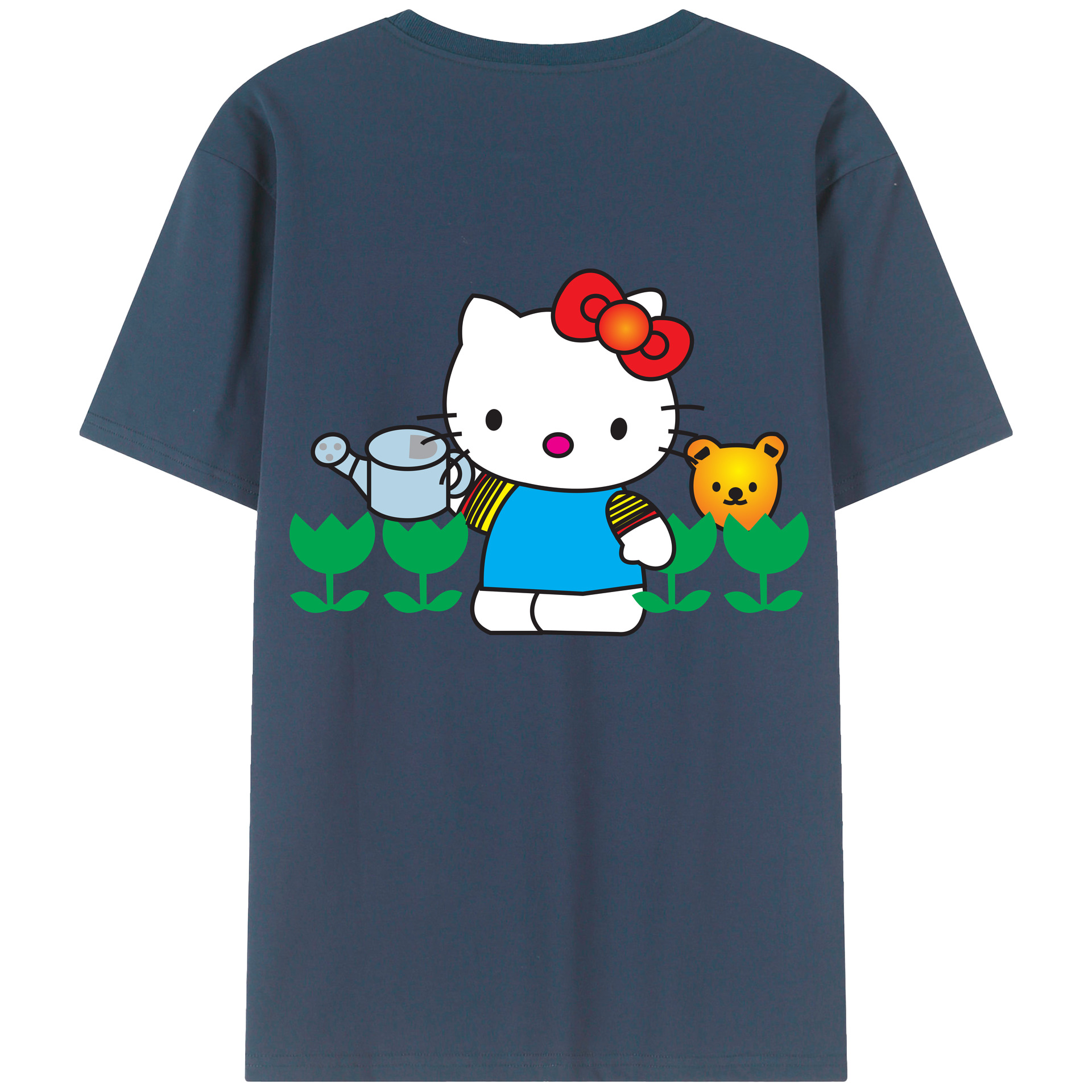 （画像用） Hello Kitty ハローキティ 綿100％ メンズ半袖Tシャツ（バックプリント） 通気性