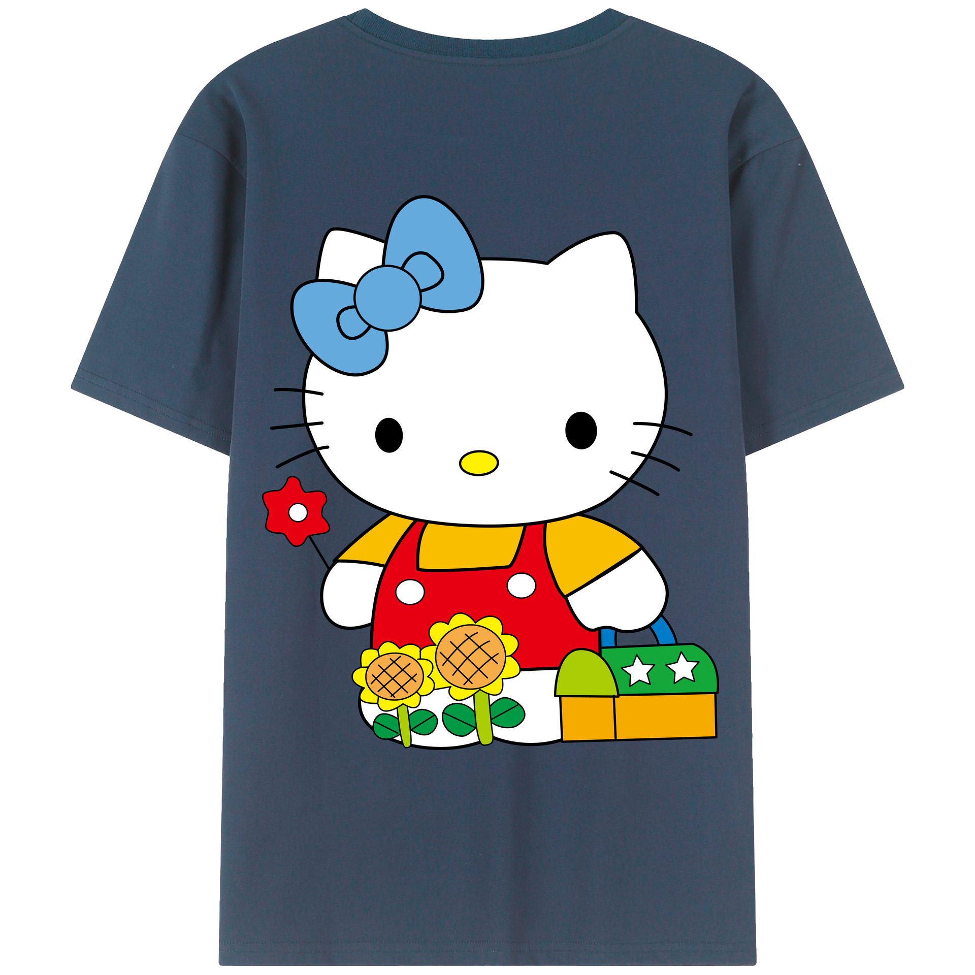 （画像用） Hello Kitty ハローキティ 綿100％ メンズ半袖Tシャツ（バックプリント） 通気性