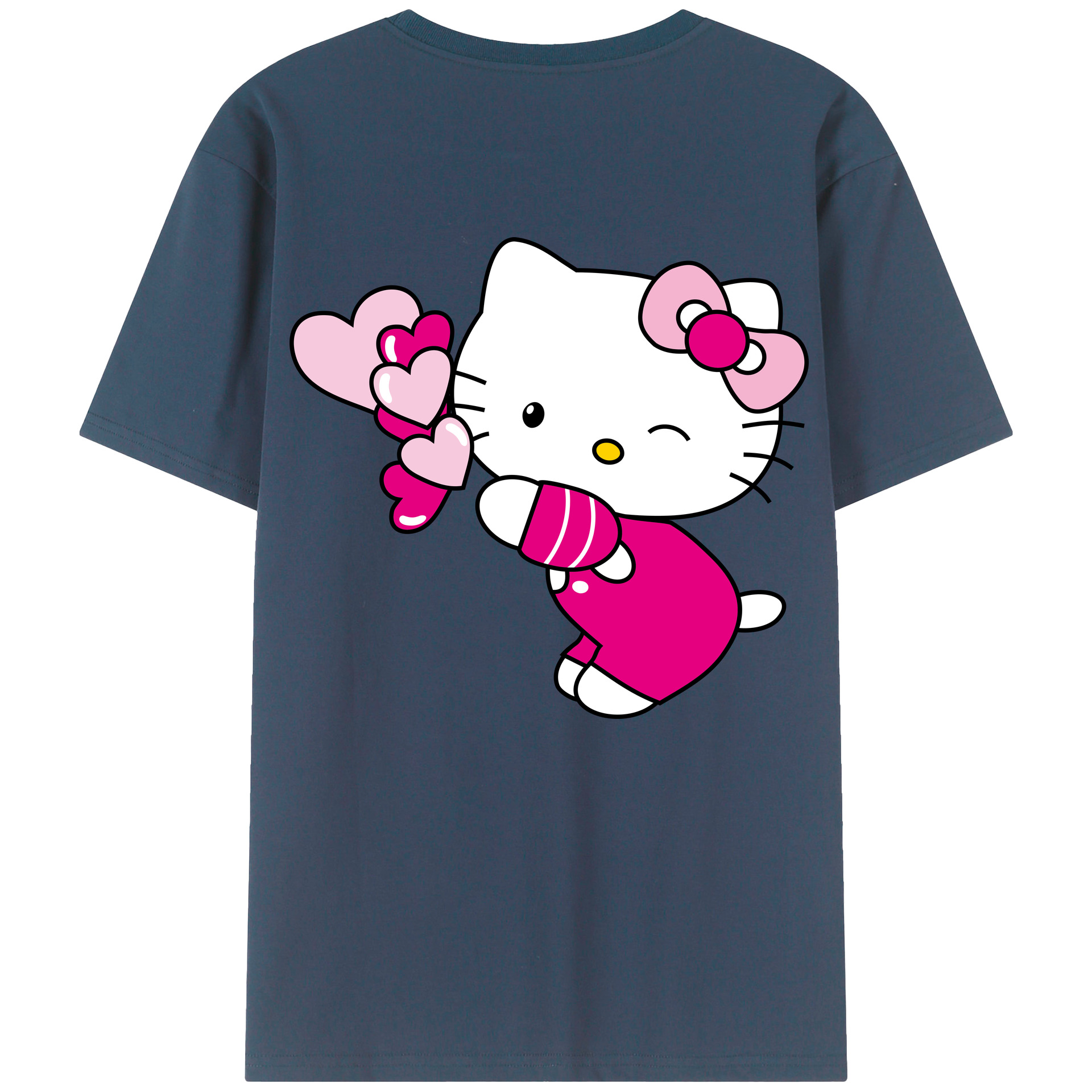 （画像用） Hello Kitty ハローキティ 綿100％ メンズ半袖Tシャツ（バックプリント） 通気性
