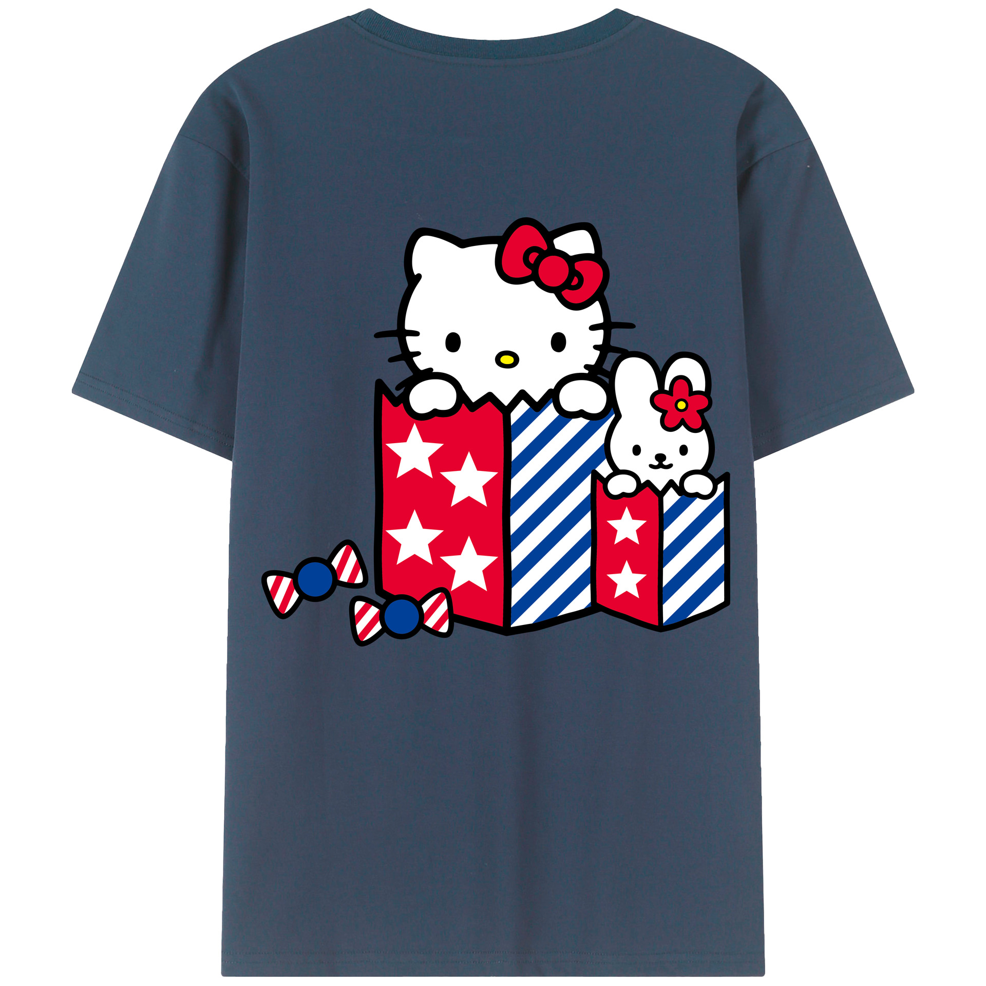 （画像用） Hello Kitty ハローキティ 綿100％ メンズ半袖Tシャツ（バックプリント） 通気性