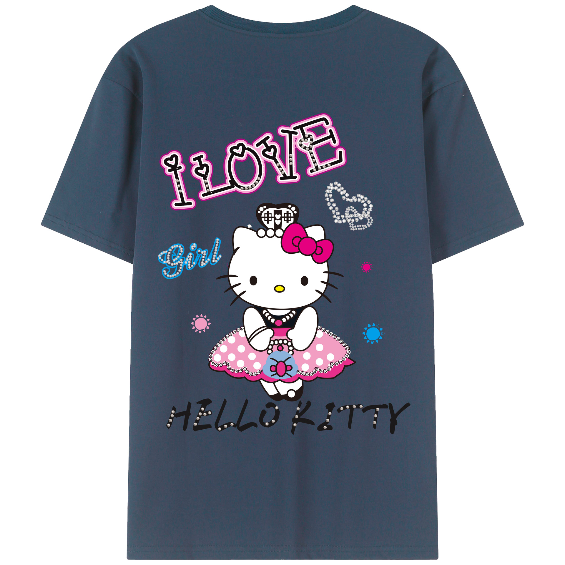 （画像用） Hello Kitty ハローキティ 綿100％ メンズ半袖Tシャツ（バックプリント） 通気性