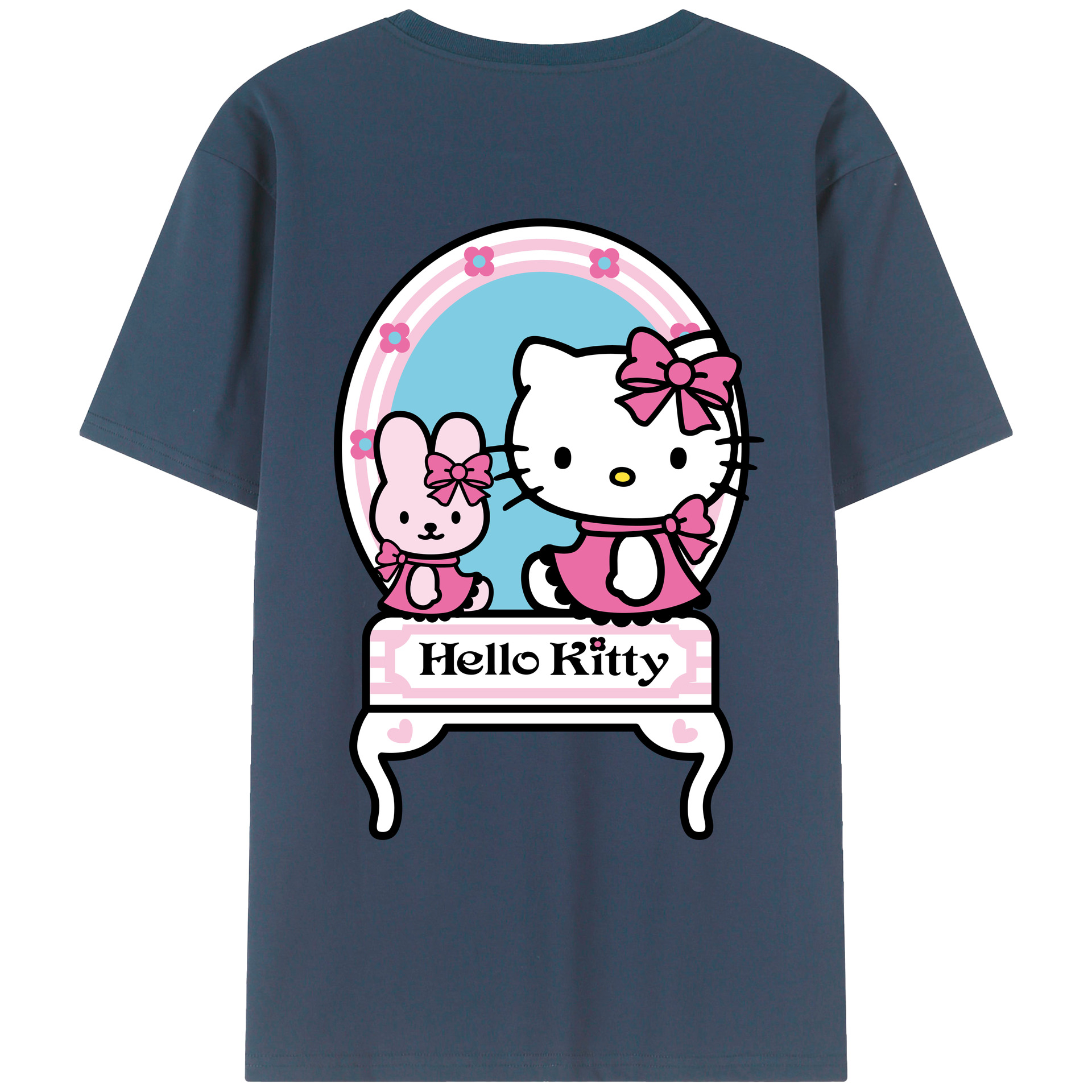 （画像用） Hello Kitty ハローキティ 綿100％ メンズ半袖Tシャツ（バックプリント） 通気性