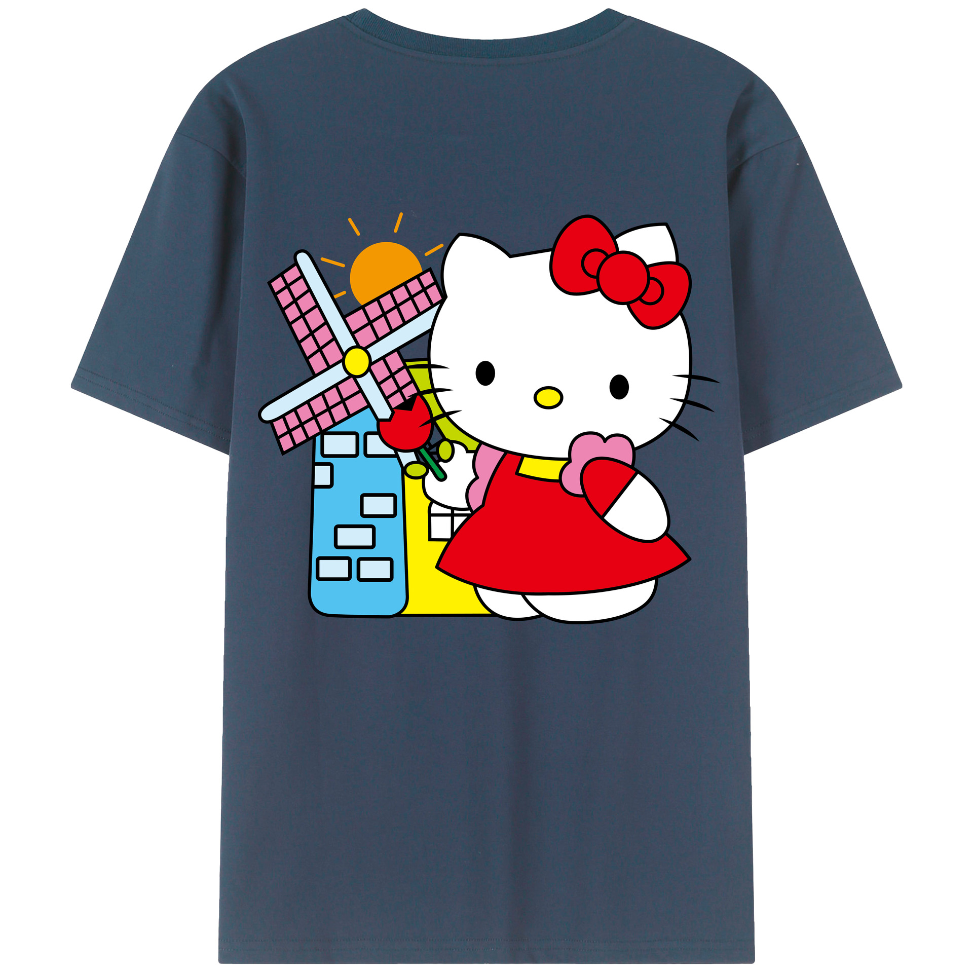 （画像用） Hello Kitty ハローキティ 綿100％ メンズ半袖Tシャツ（バックプリント） 通気性