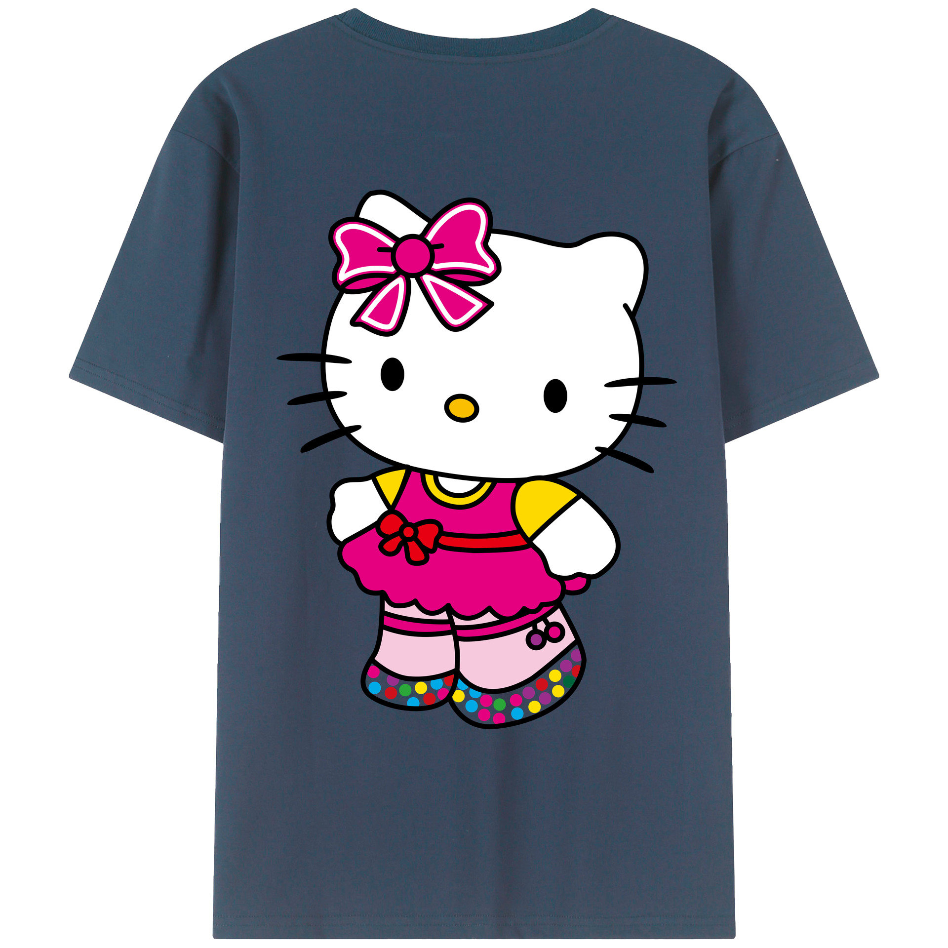 （画像用） Hello Kitty ハローキティ 綿100％ メンズ半袖Tシャツ（バックプリント） 通気性
