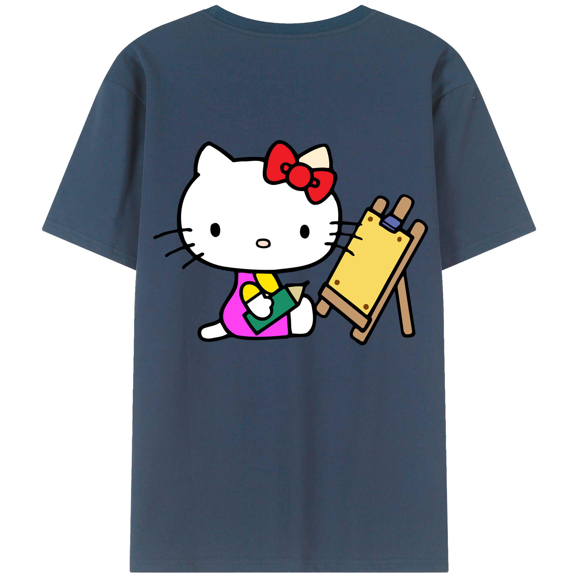 （画像用） Hello Kitty ハローキティ 綿100％ メンズ半袖Tシャツ（バックプリント） 通気性