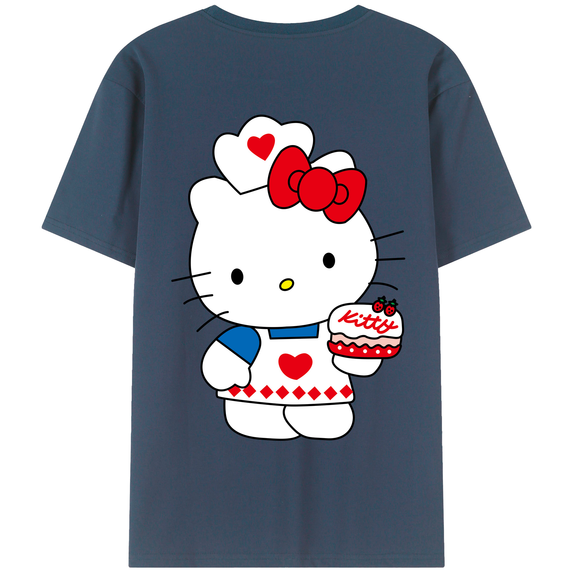 （画像用） Hello Kitty ハローキティ 綿100％ メンズ半袖Tシャツ（バックプリント） 通気性