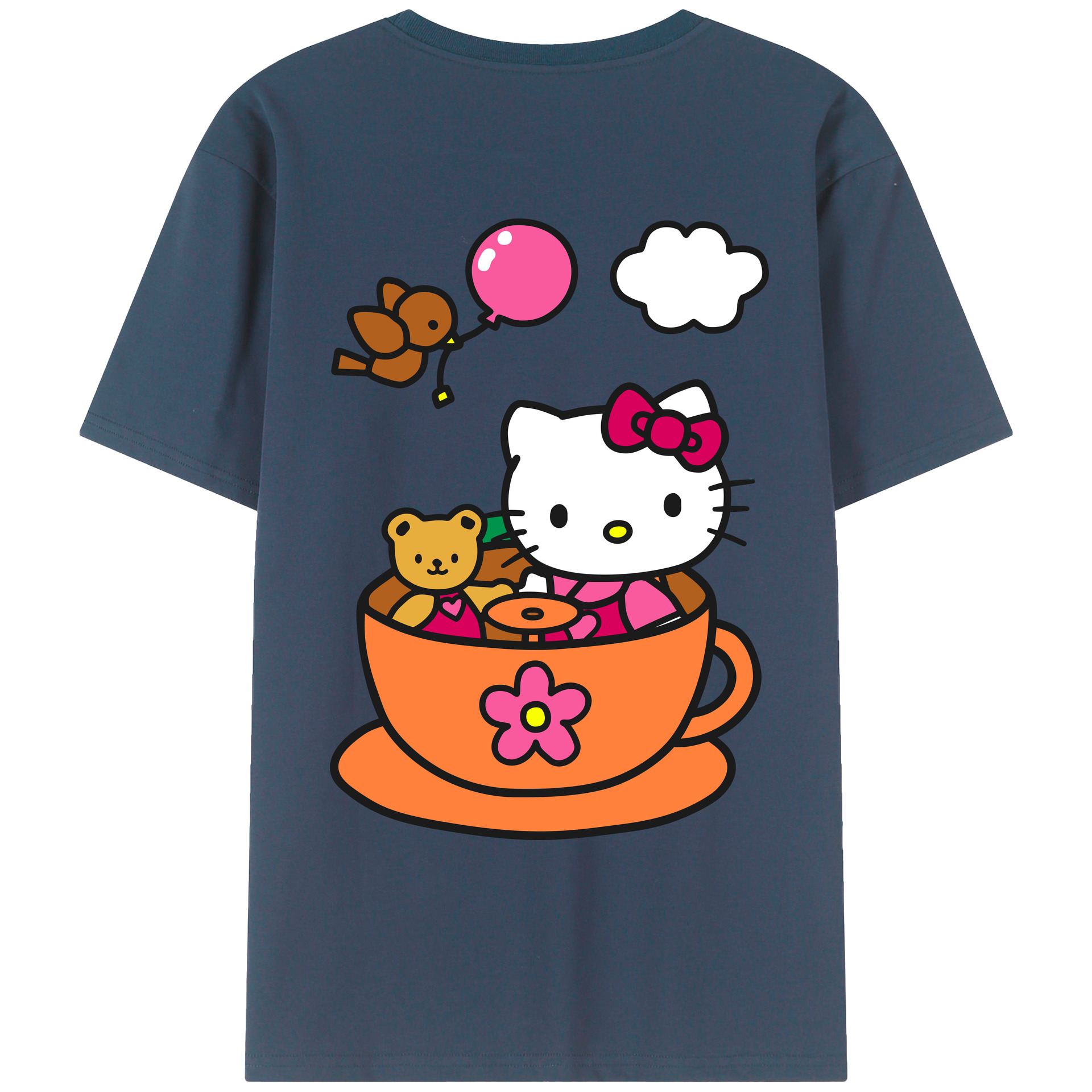 （画像用） Hello Kitty ハローキティ 綿100％ メンズ半袖Tシャツ（バックプリント） 通気性