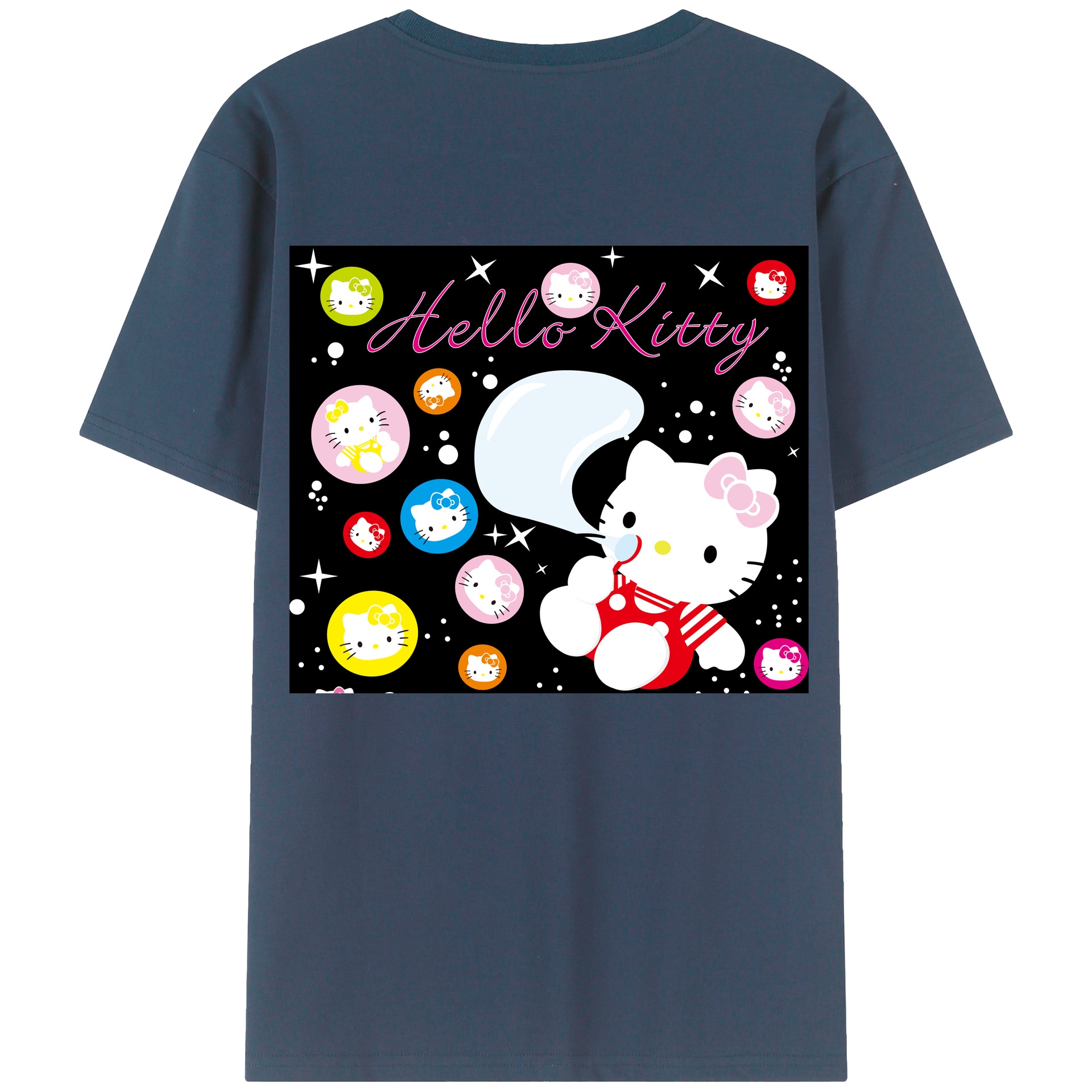 （画像用） Hello Kitty ハローキティ 綿100％ メンズ半袖Tシャツ（バックプリント） 通気性