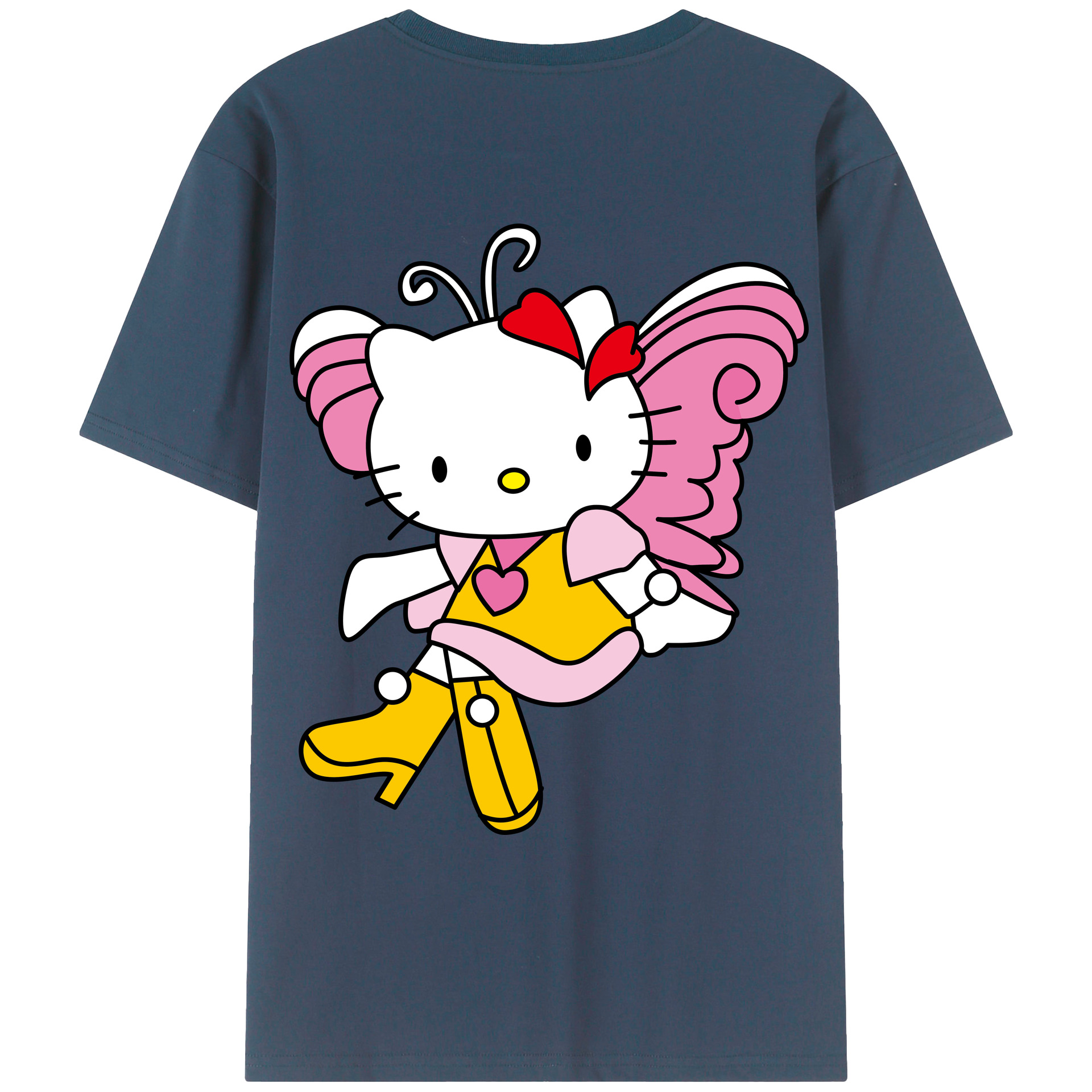 （画像用） Hello Kitty ハローキティ 綿100％ メンズ半袖Tシャツ（バックプリント） 通気性