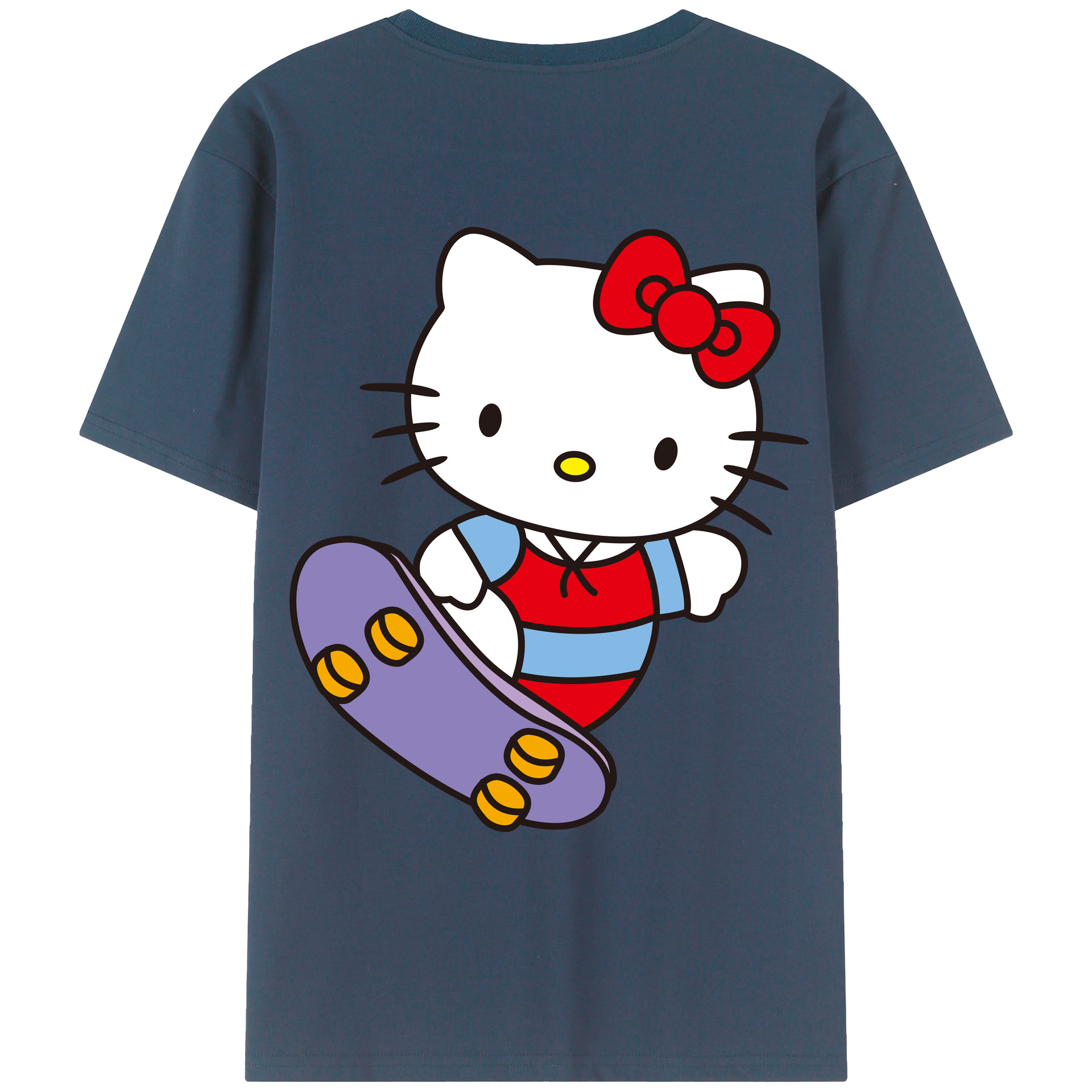 （画像用） Hello Kitty ハローキティ 綿100％ メンズ半袖Tシャツ（バックプリント） 通気性
