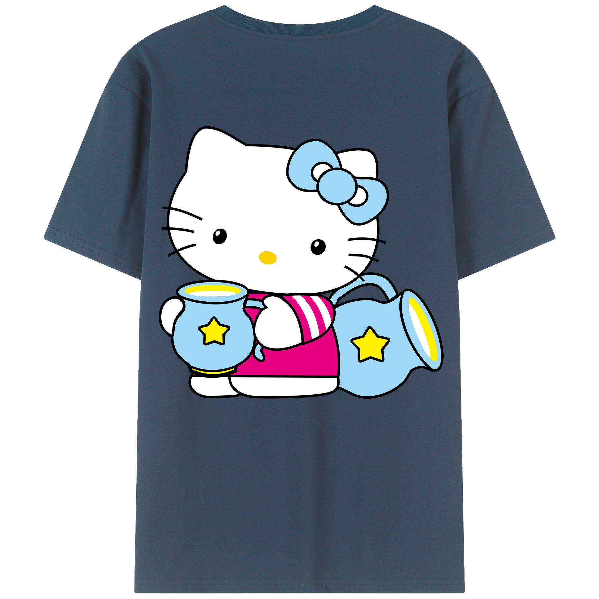 （画像用） Hello Kitty ハローキティ 綿100％ メンズ半袖Tシャツ（バックプリント） 通気性