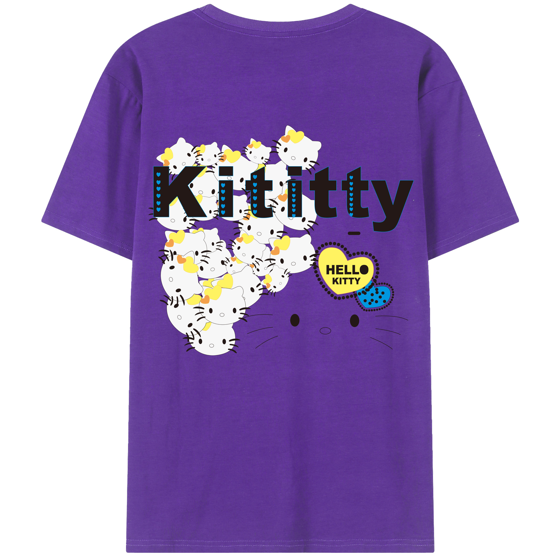 （画像用） Hello Kitty ハローキティ 綿100％ メンズ半袖Tシャツ（バックプリント） 通気性