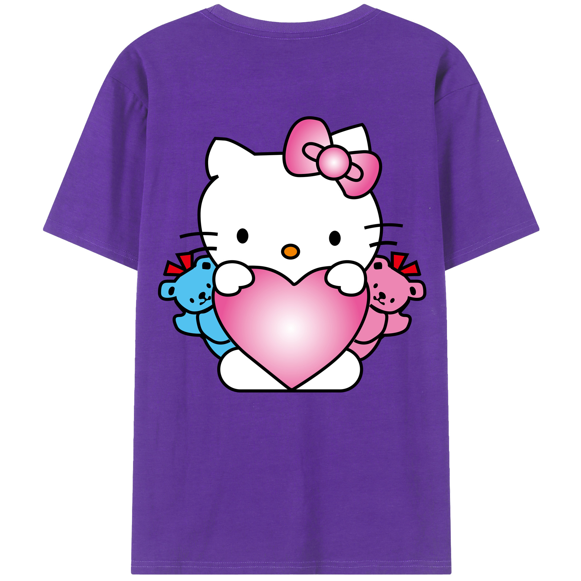（画像用） Hello Kitty ハローキティ 綿100％ メンズ半袖Tシャツ（バックプリント） 通気性