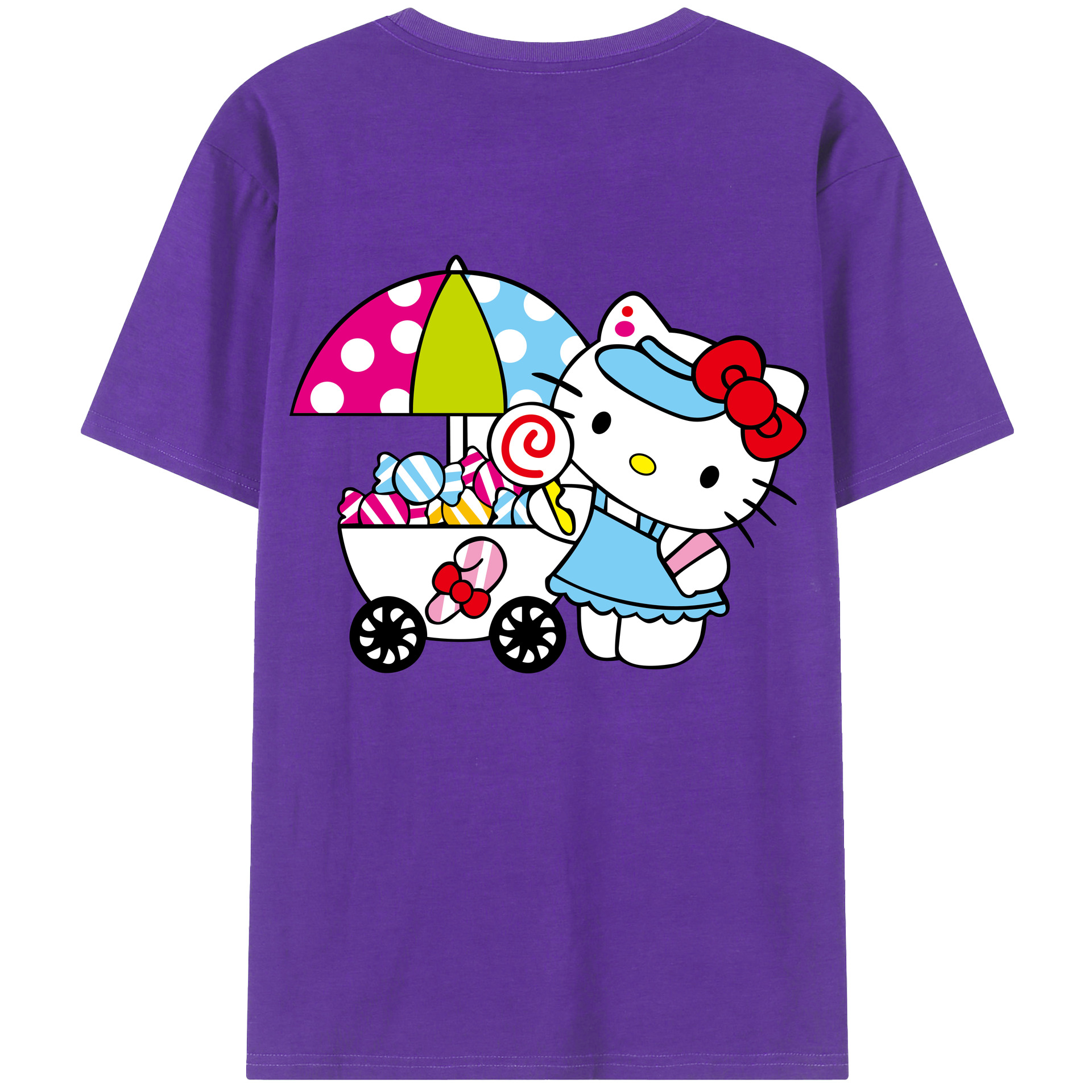 （画像用） Hello Kitty ハローキティ 綿100％ メンズ半袖Tシャツ（バックプリント） 通気性