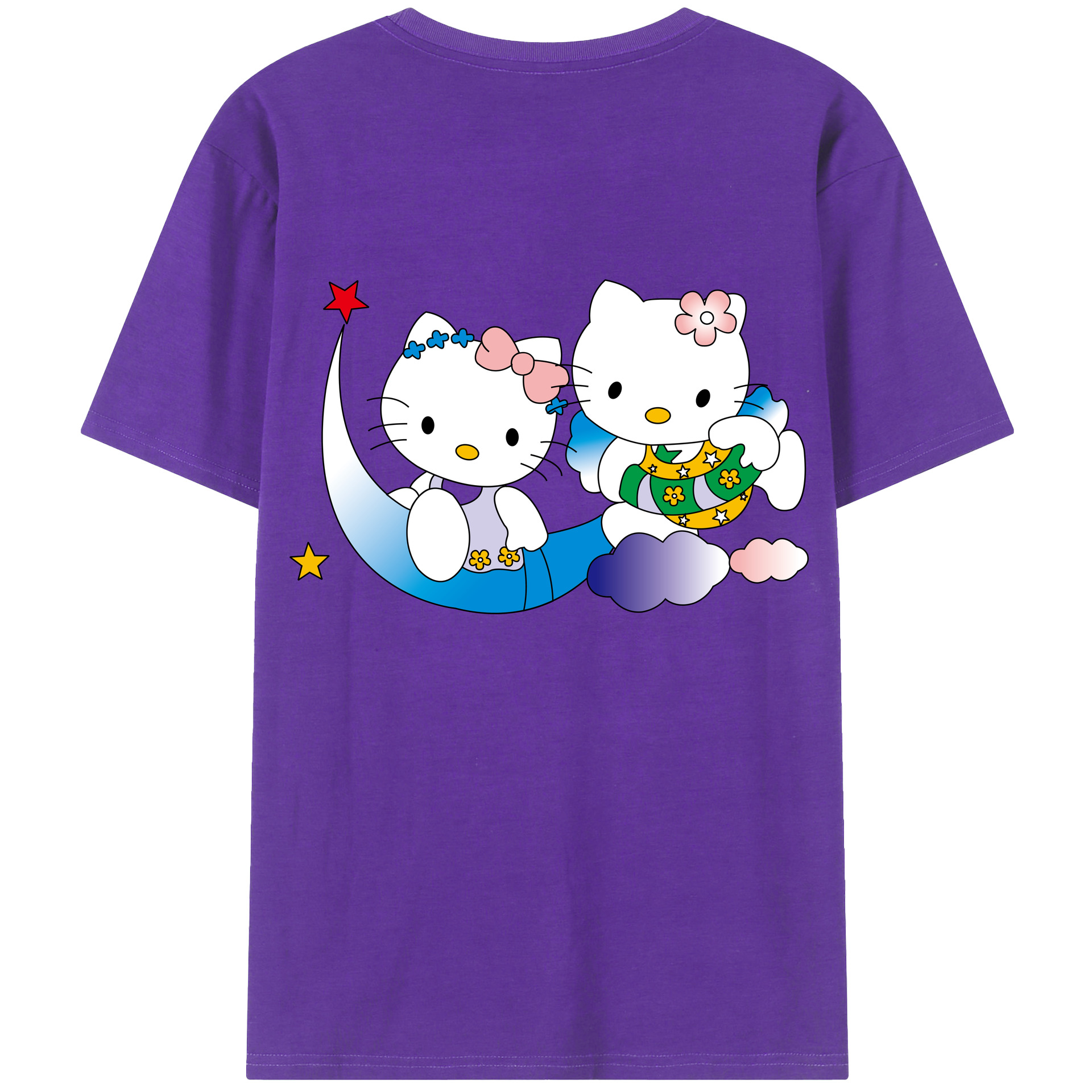 （画像用） Hello Kitty ハローキティ 綿100％ メンズ半袖Tシャツ（バックプリント） 通気性