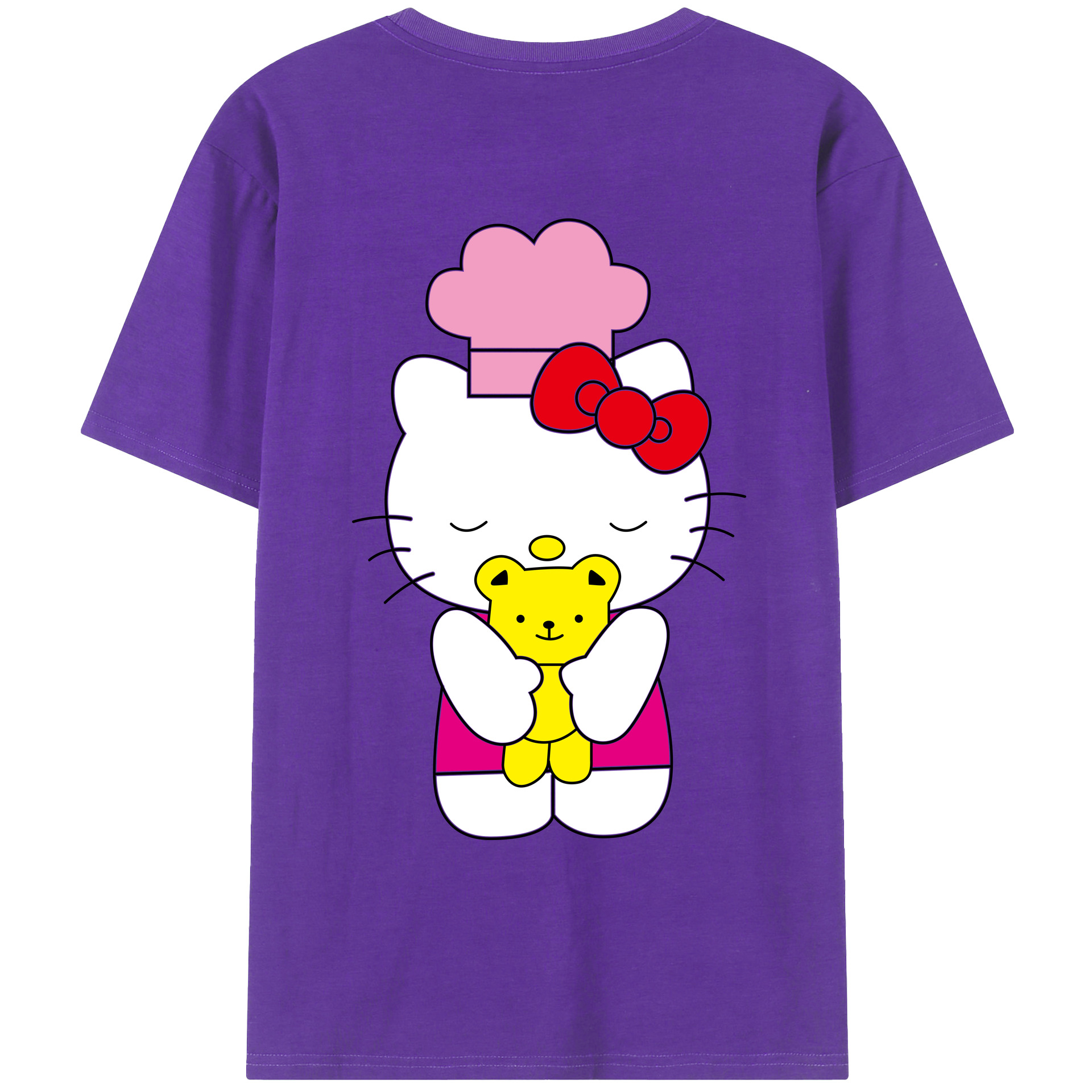 （画像用） Hello Kitty ハローキティ 綿100％ メンズ半袖Tシャツ（バックプリント） 通気性