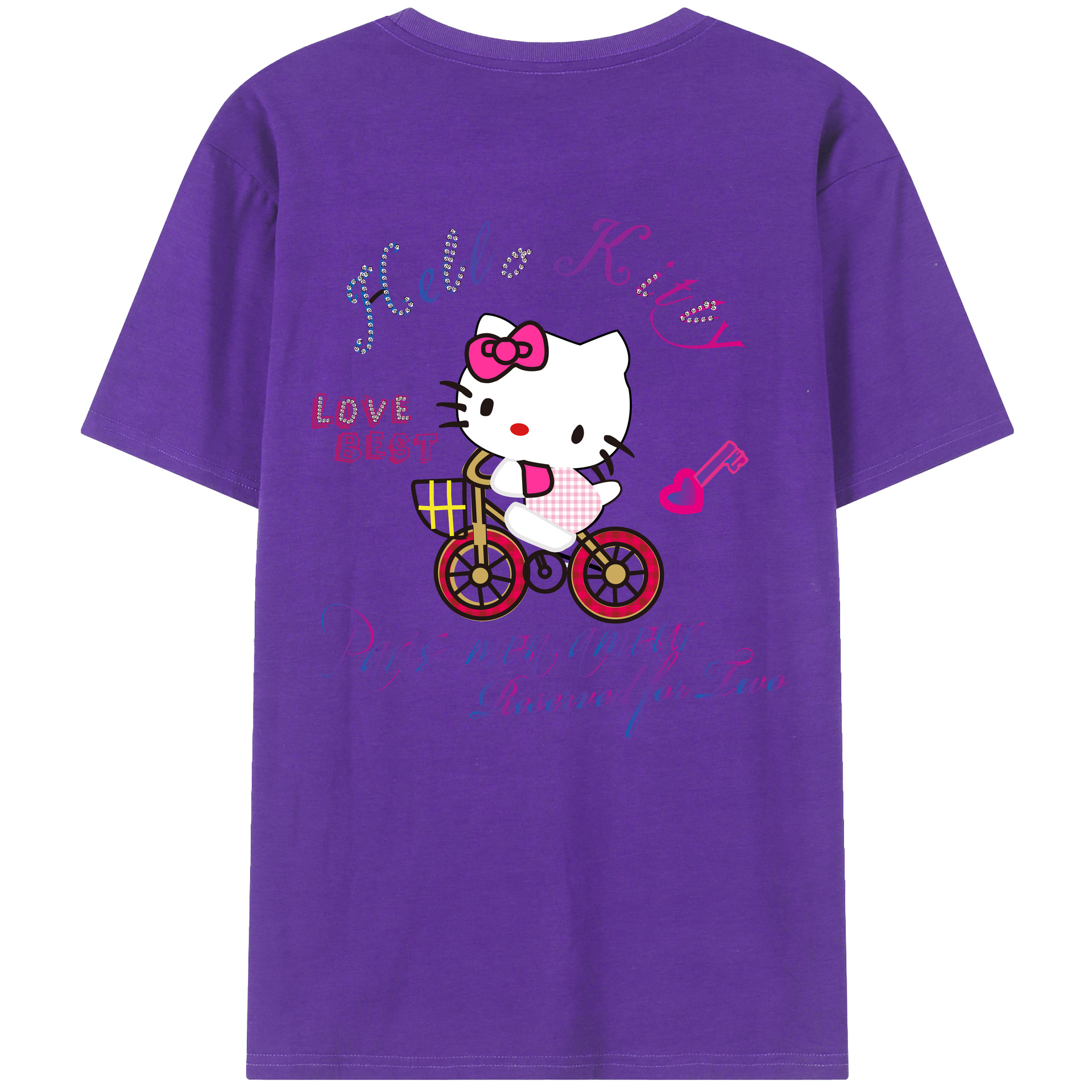 （画像用） Hello Kitty ハローキティ 綿100％ メンズ半袖Tシャツ（バックプリント） 通気性