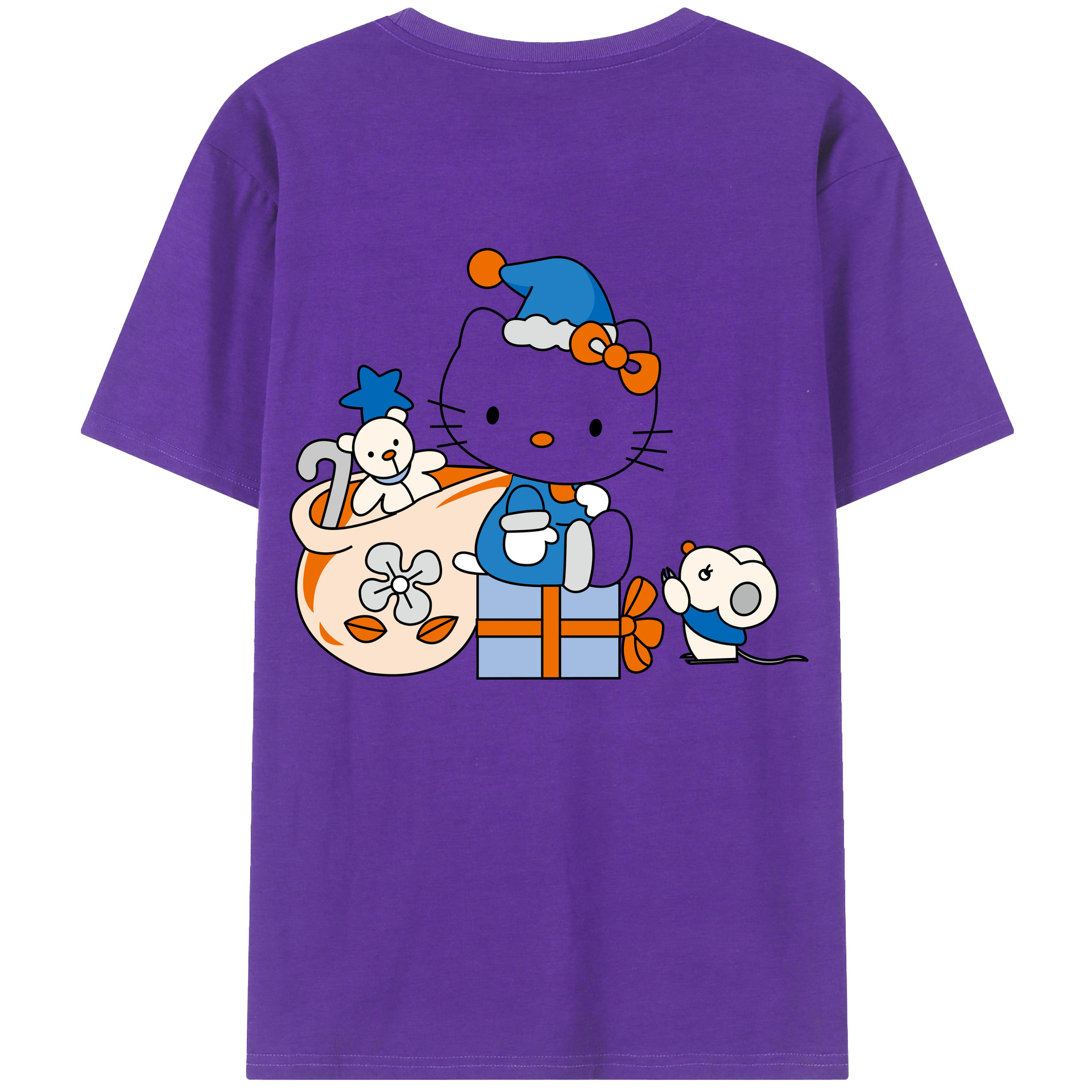 （画像用） Hello Kitty ハローキティ 綿100％ メンズ半袖Tシャツ（バックプリント） 通気性