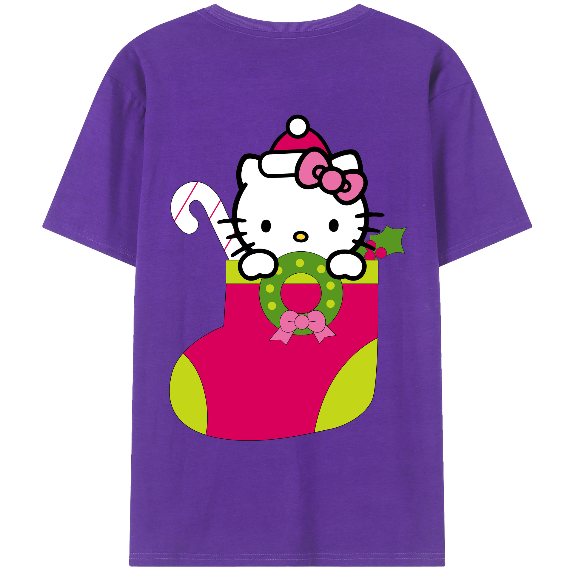 （画像用） Hello Kitty ハローキティ 綿100％ メンズ半袖Tシャツ（バックプリント） 通気性