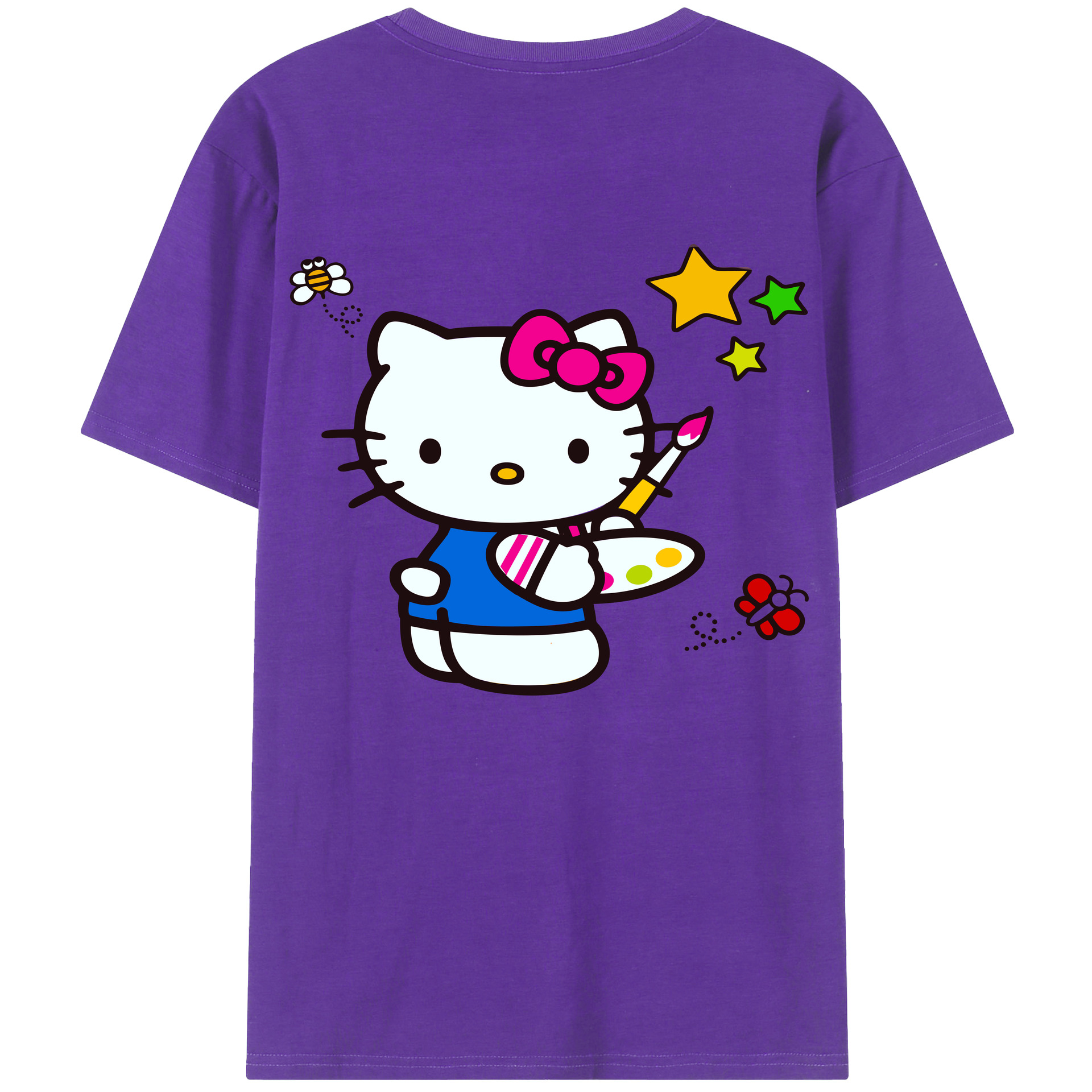 （画像用） Hello Kitty ハローキティ 綿100％ メンズ半袖Tシャツ（バックプリント） 通気性