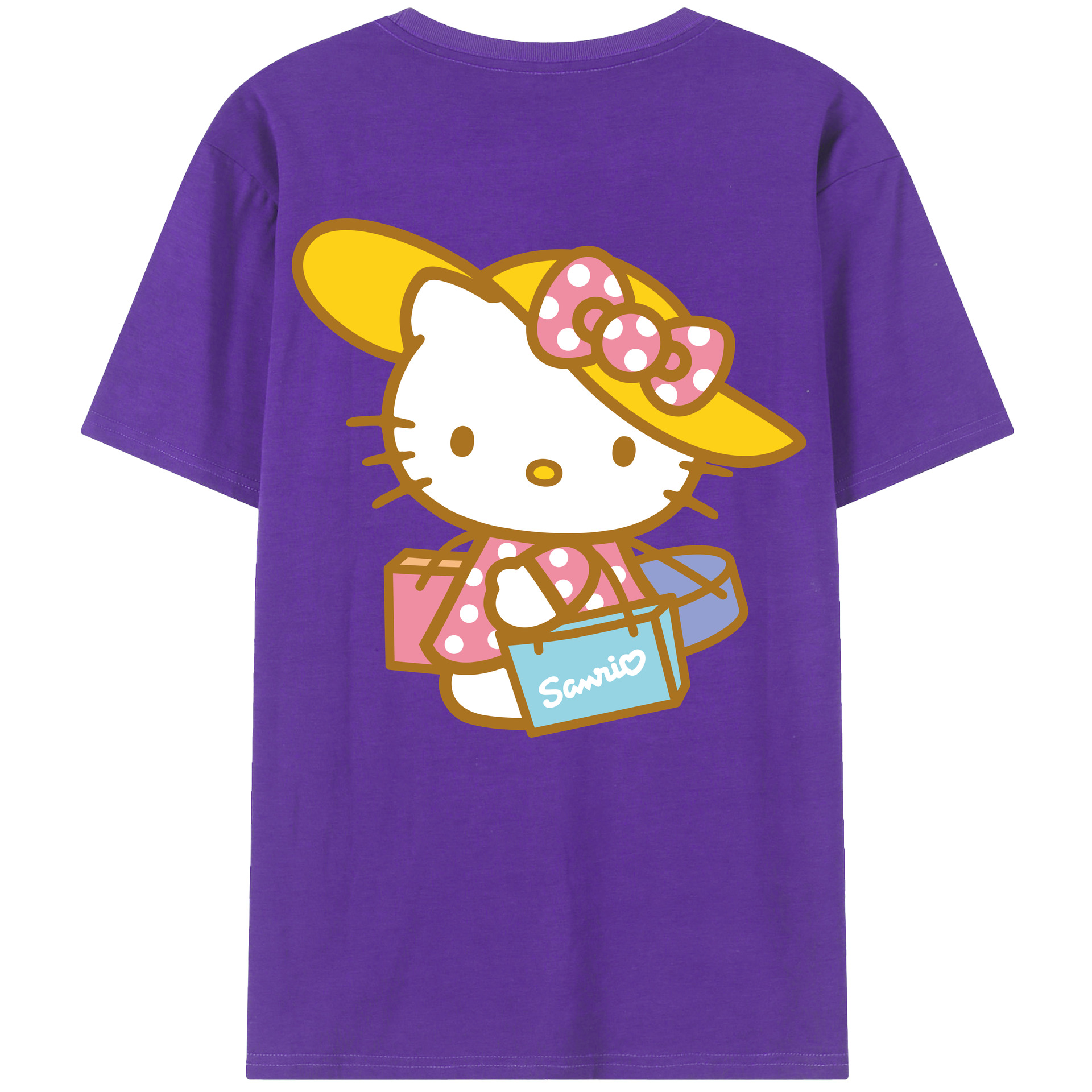 （画像用） Hello Kitty ハローキティ 綿100％ メンズ半袖Tシャツ（バックプリント） 通気性