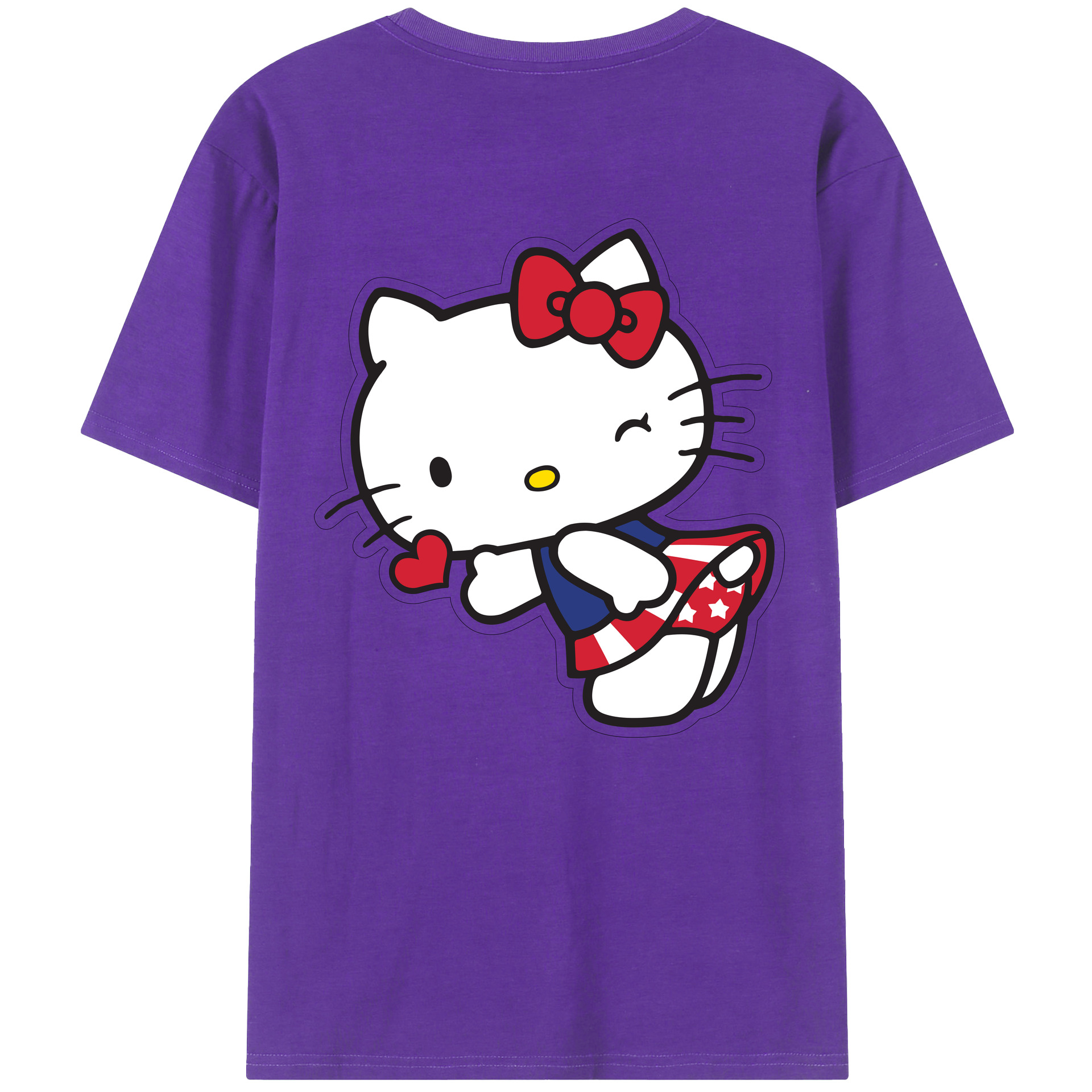 （画像用） Hello Kitty ハローキティ 綿100％ メンズ半袖Tシャツ（バックプリント） 通気性