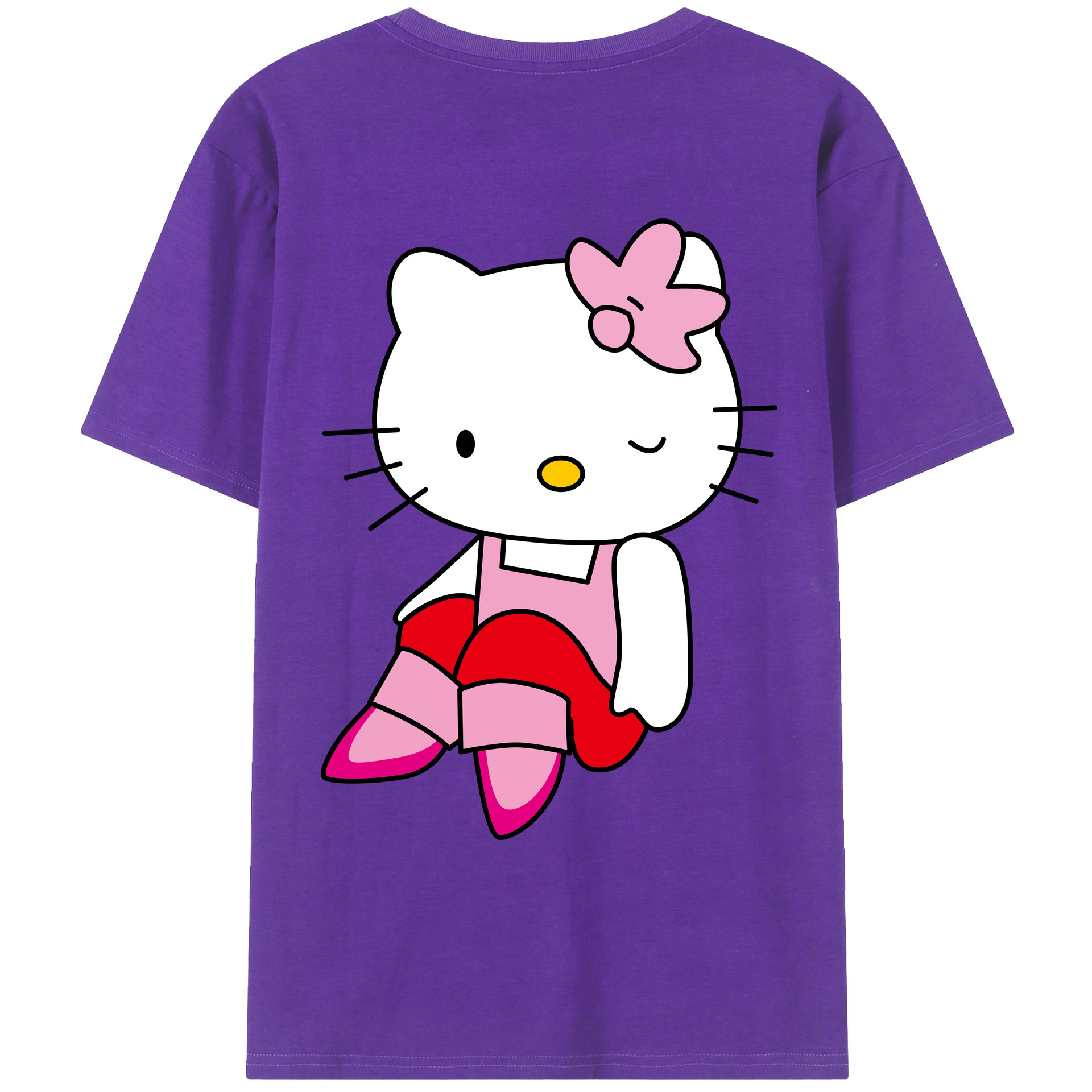 （画像用） Hello Kitty ハローキティ 綿100％ メンズ半袖Tシャツ（バックプリント） 通気性