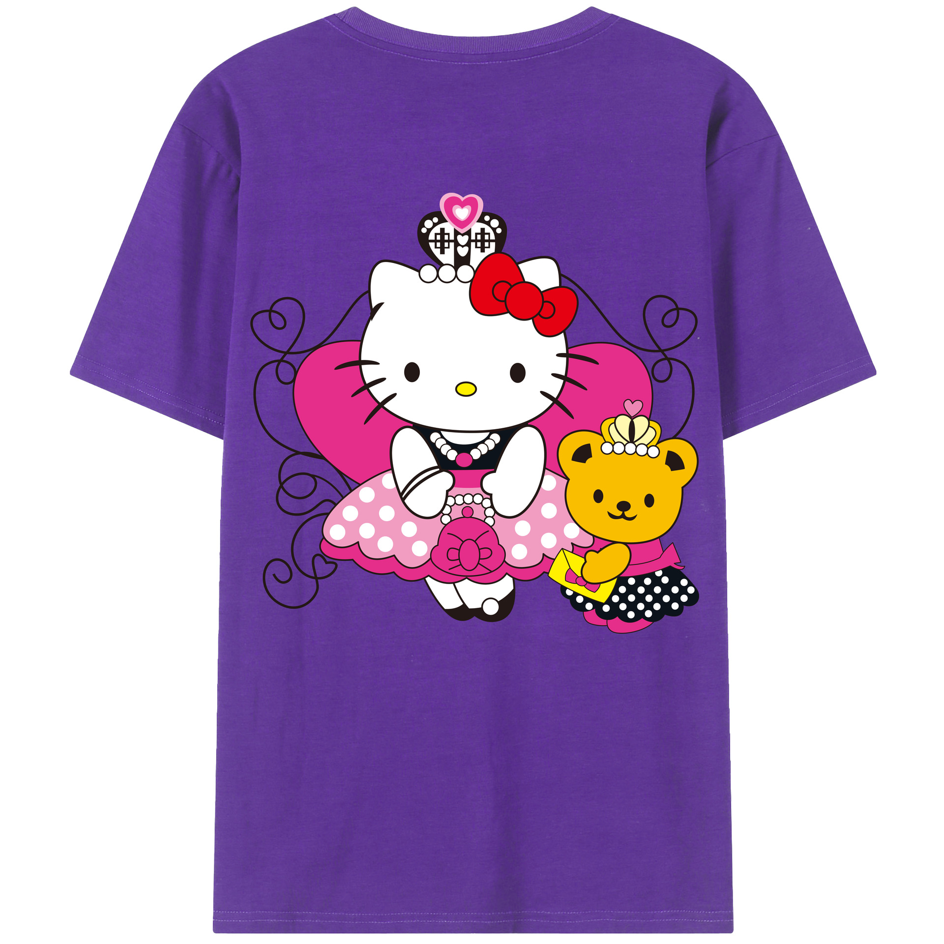 （画像用） Hello Kitty ハローキティ 綿100％ メンズ半袖Tシャツ（バックプリント） 通気性