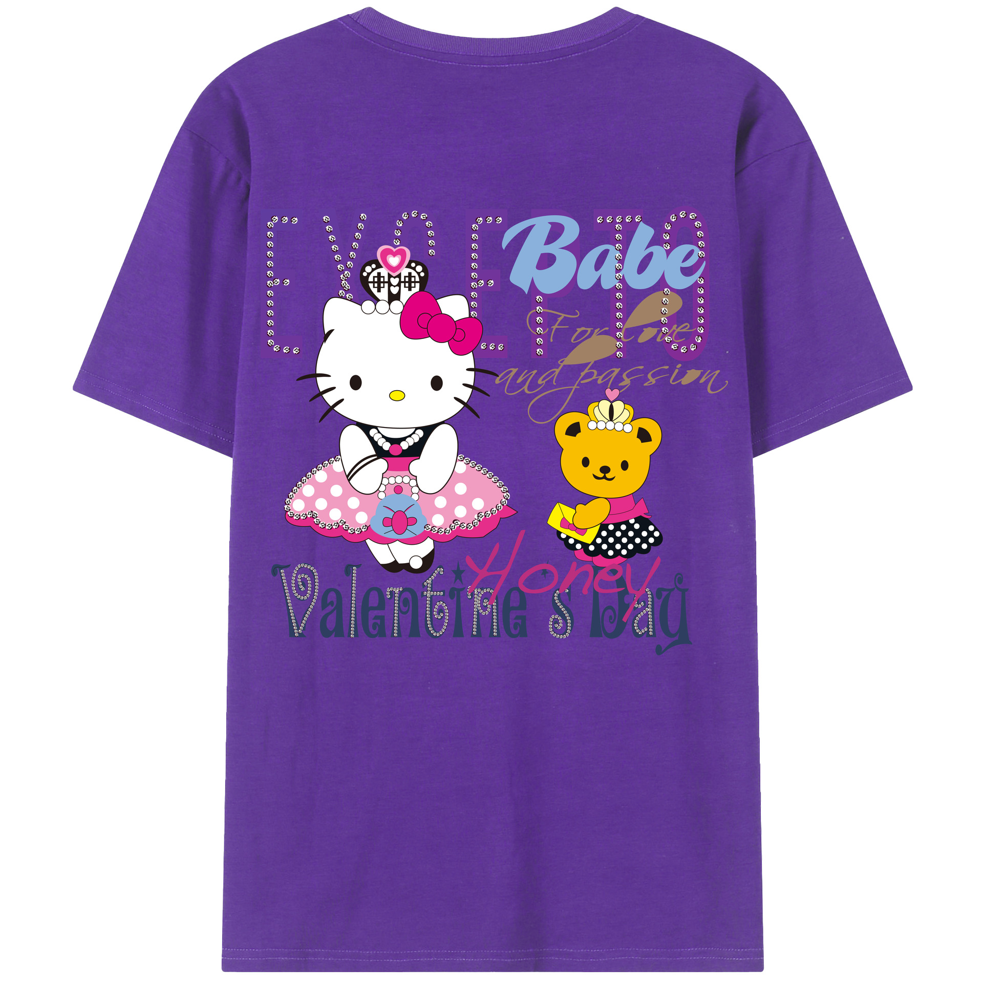 （画像用） Hello Kitty ハローキティ 綿100％ メンズ半袖Tシャツ（バックプリント） 通気性