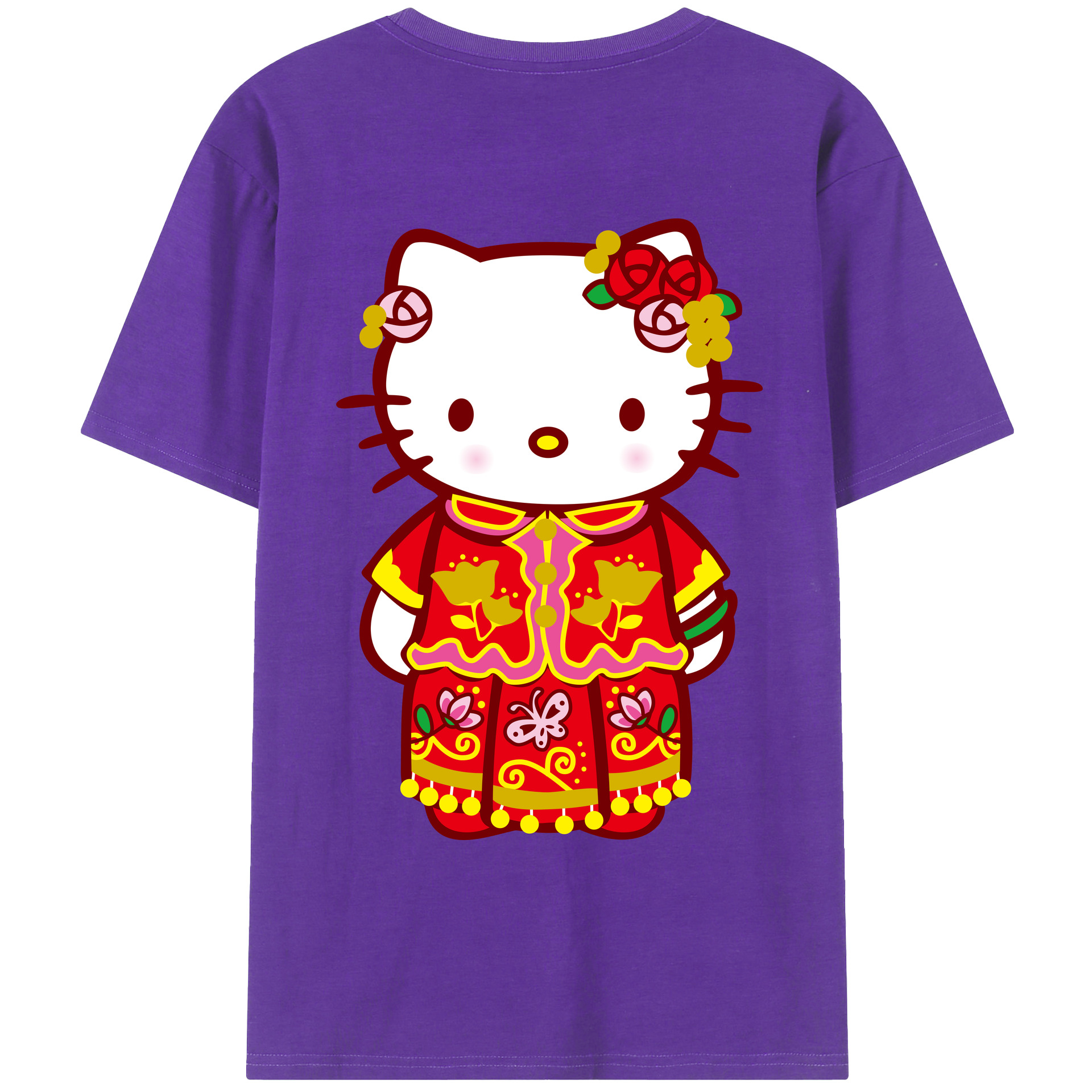 （画像用） Hello Kitty ハローキティ 綿100％ メンズ半袖Tシャツ（バックプリント） 通気性