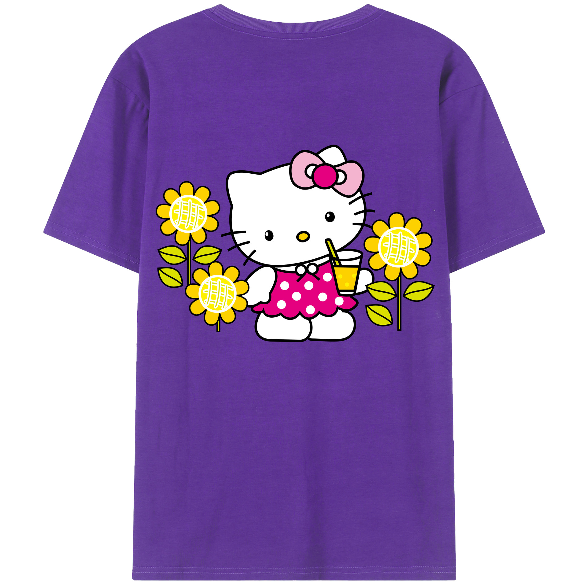 （画像用） Hello Kitty ハローキティ 綿100％ メンズ半袖Tシャツ（バックプリント） 通気性