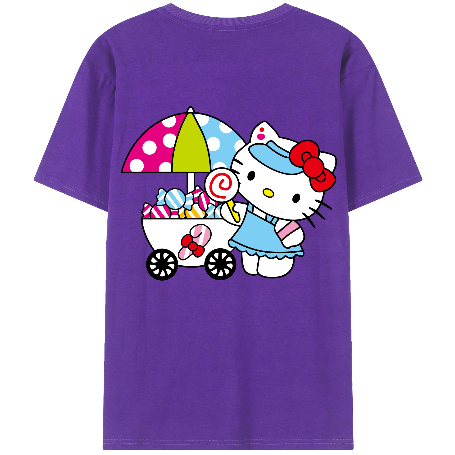 （画像用） Hello Kitty ハローキティ 綿100％ メンズ半袖Tシャツ（バックプリント） 通気性