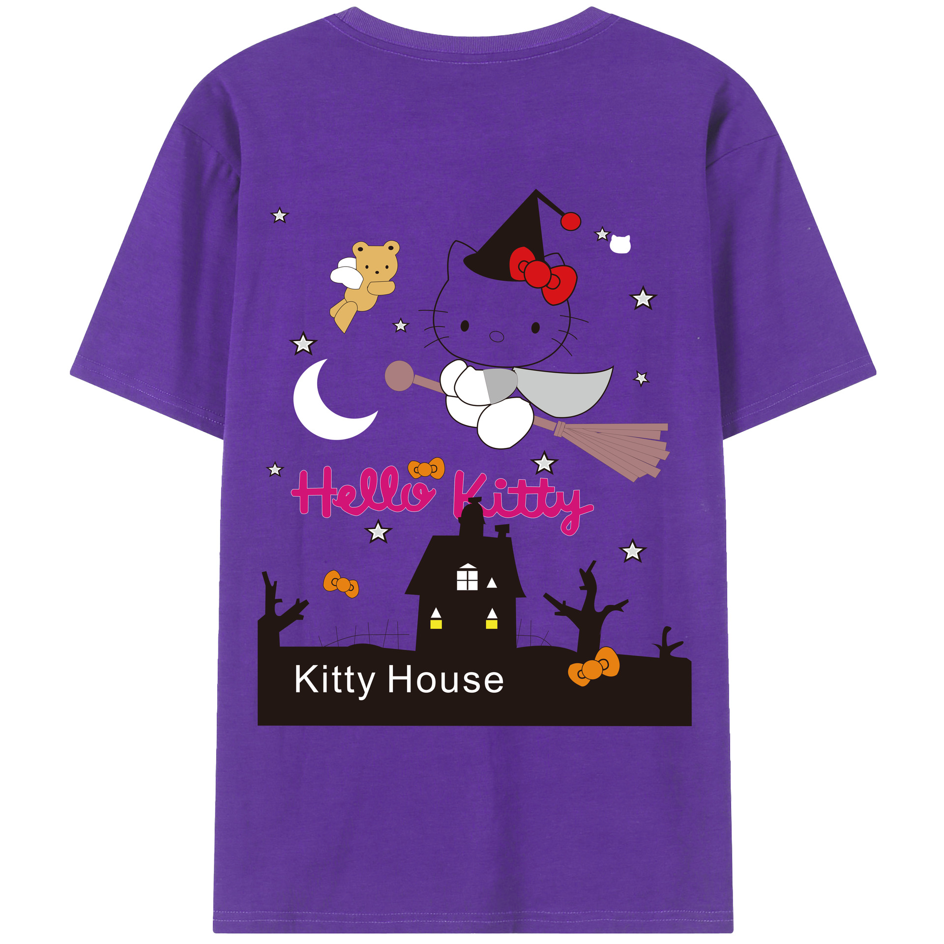 （画像用） Hello Kitty ハローキティ 綿100％ メンズ半袖Tシャツ（バックプリント） 通気性