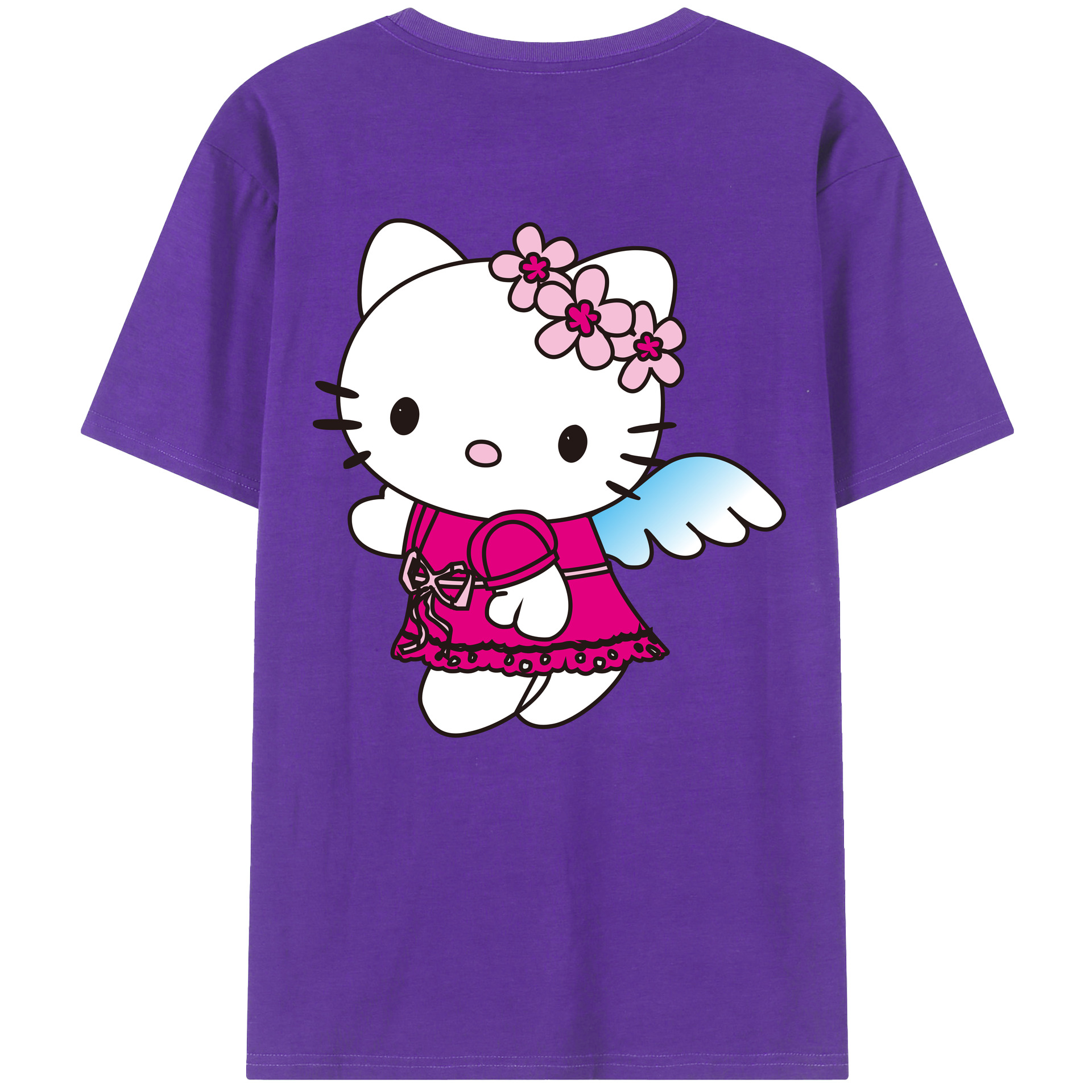 （画像用） Hello Kitty ハローキティ 綿100％ メンズ半袖Tシャツ（バックプリント） 通気性