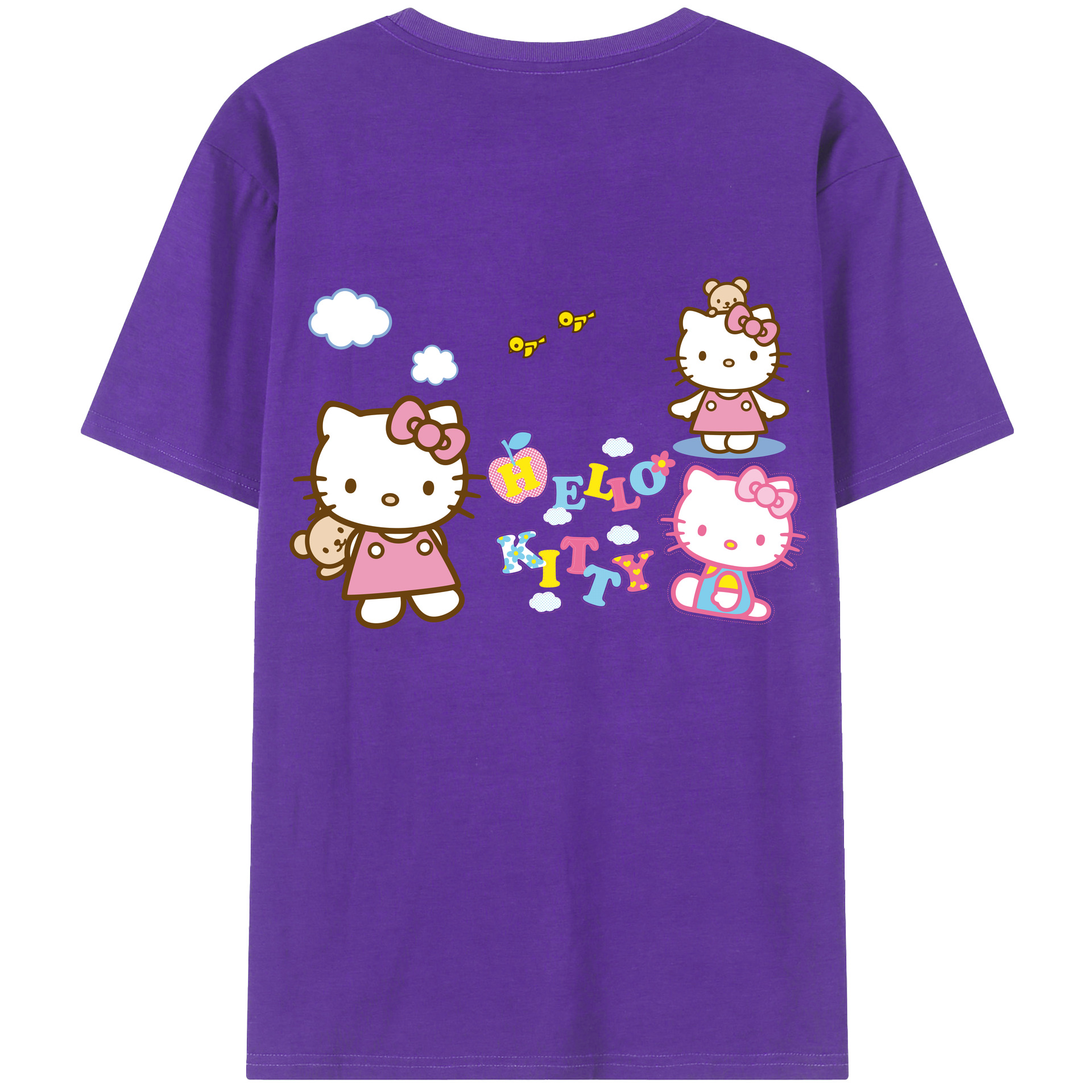 （画像用） Hello Kitty ハローキティ 綿100％ メンズ半袖Tシャツ（バックプリント） 通気性