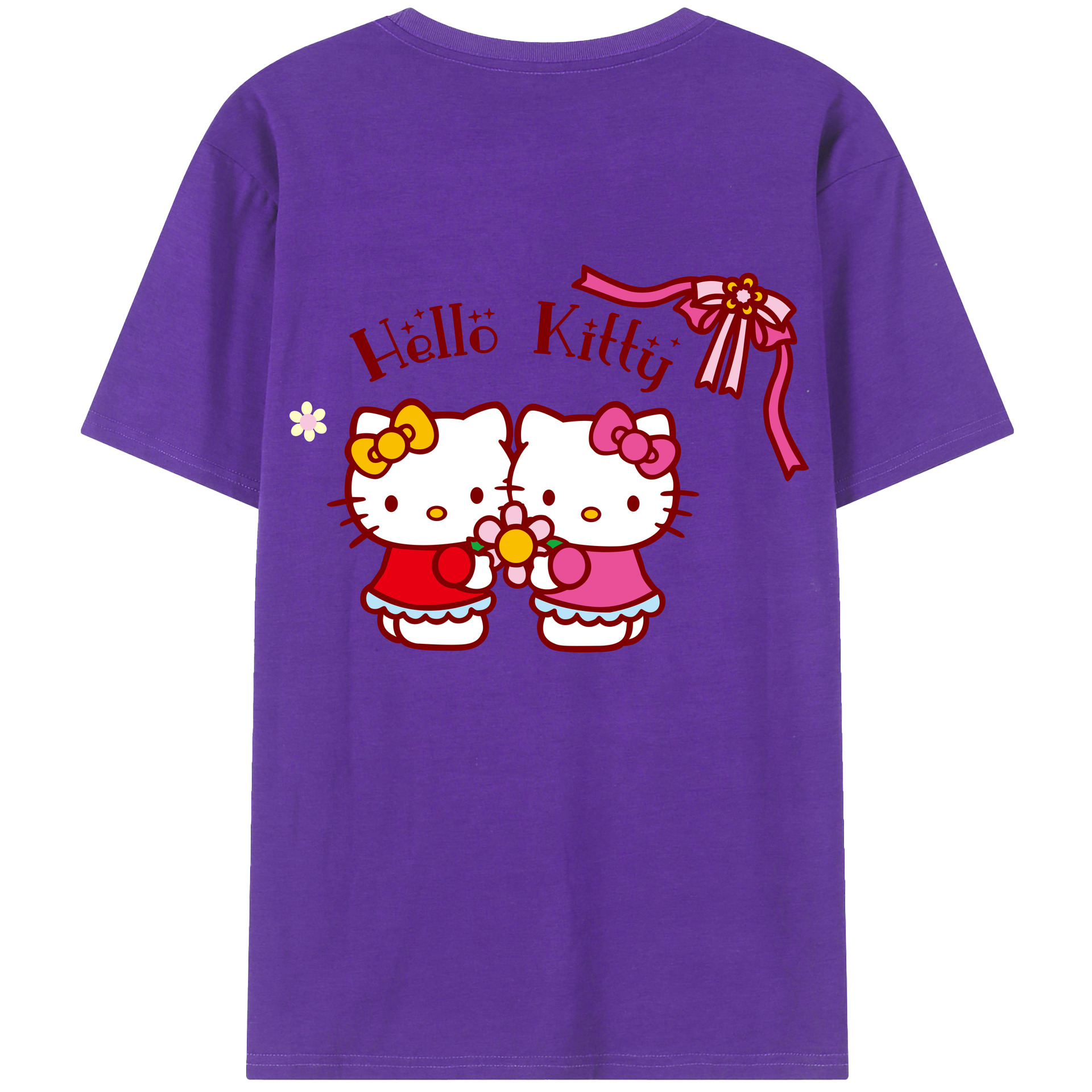 （画像用） Hello Kitty ハローキティ 綿100％ メンズ半袖Tシャツ（バックプリント） 通気性