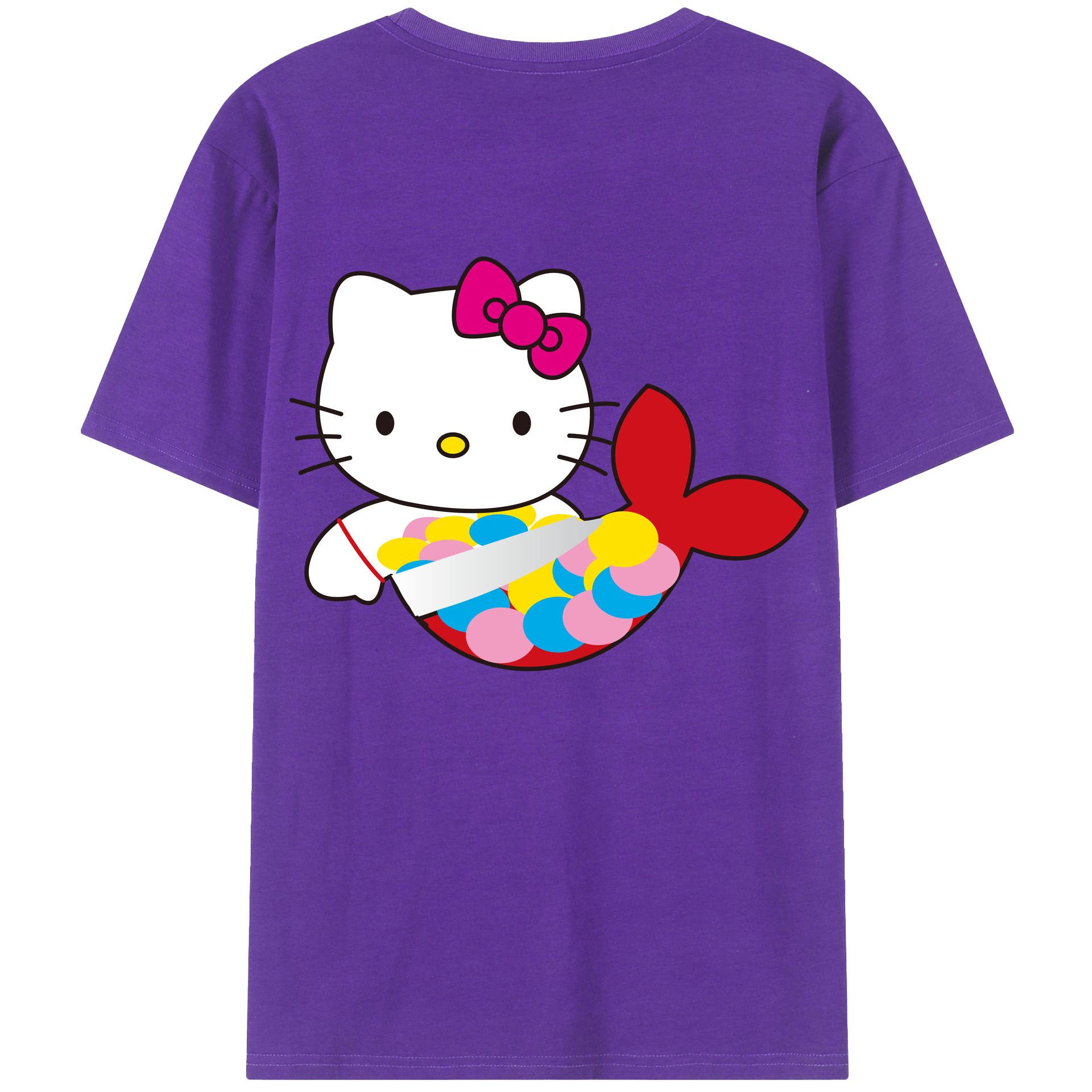 （画像用） Hello Kitty ハローキティ 綿100％ メンズ半袖Tシャツ（バックプリント） 通気性