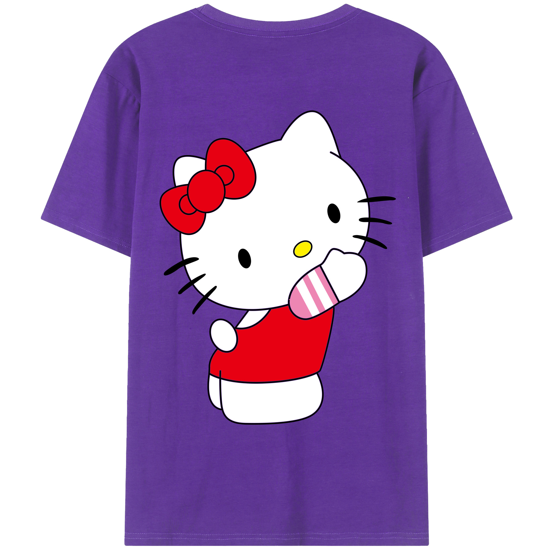 （画像用） Hello Kitty ハローキティ 綿100％ メンズ半袖Tシャツ（バックプリント） 通気性