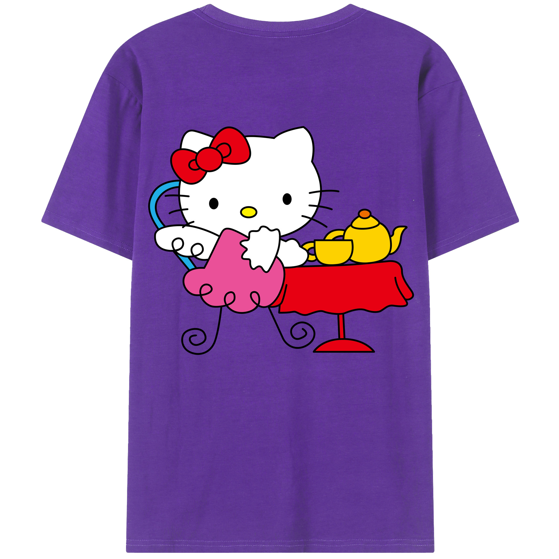 （画像用） Hello Kitty ハローキティ 綿100％ メンズ半袖Tシャツ（バックプリント） 通気性