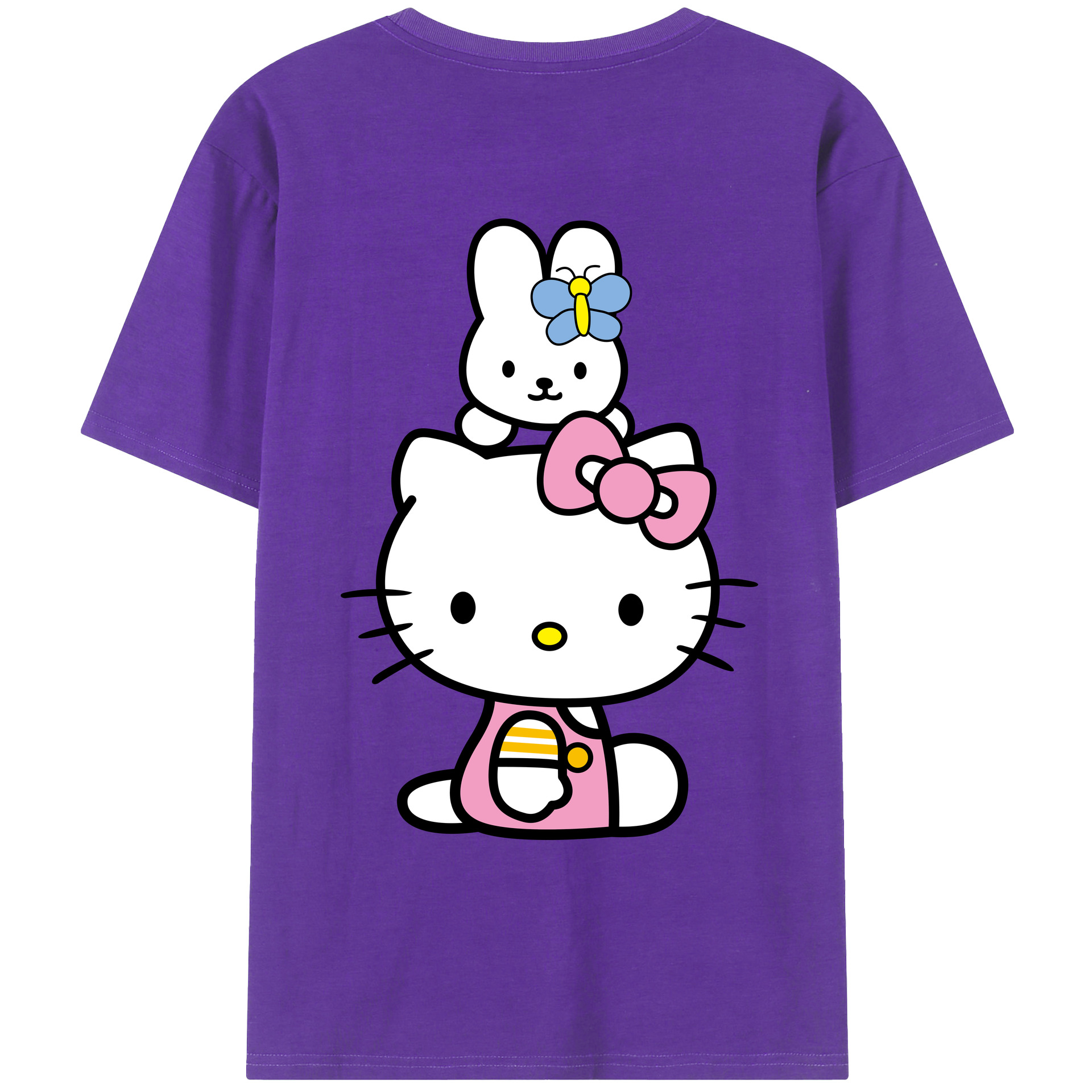 （画像用） Hello Kitty ハローキティ 綿100％ メンズ半袖Tシャツ（バックプリント） 通気性