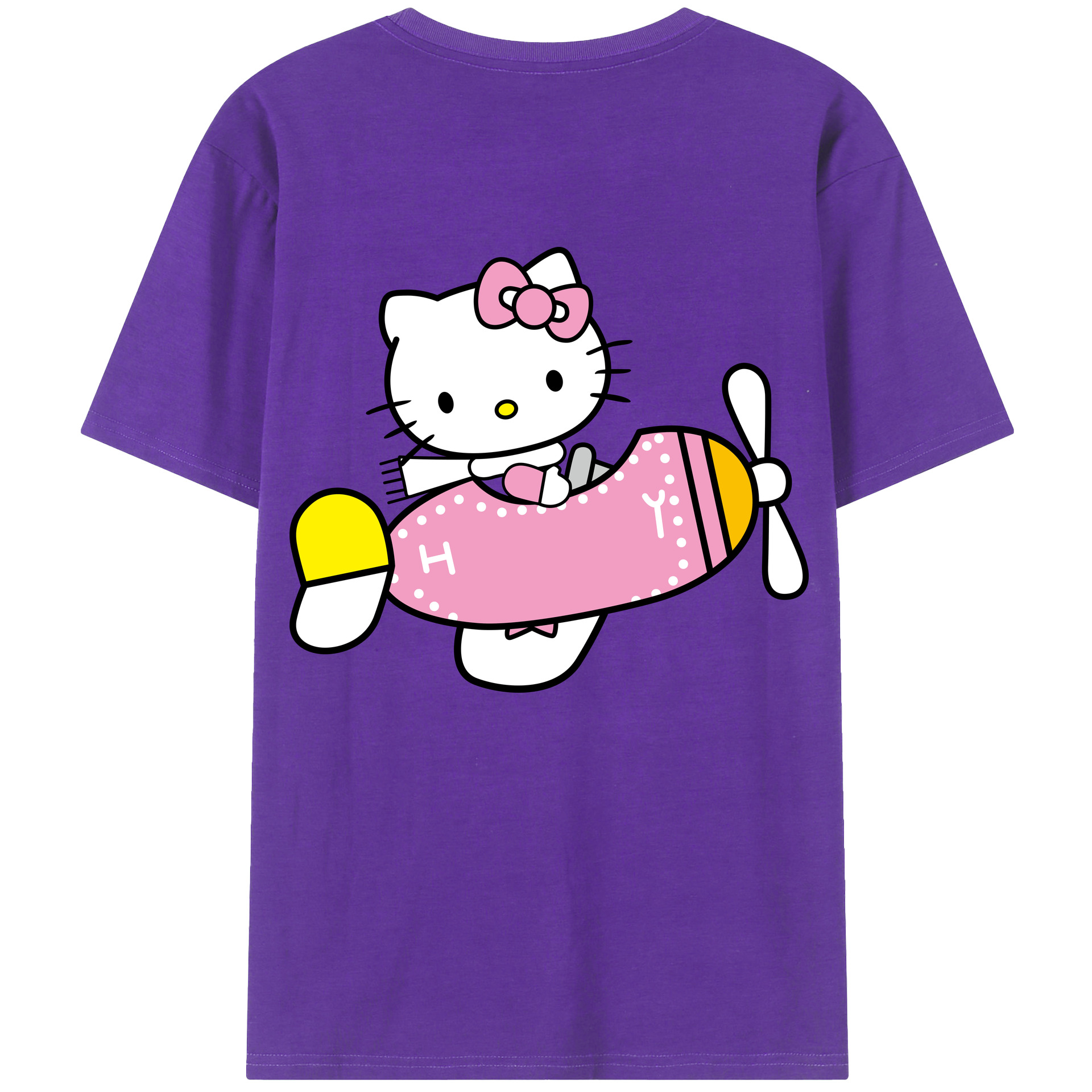 （画像用） Hello Kitty ハローキティ 綿100％ メンズ半袖Tシャツ（バックプリント） 通気性