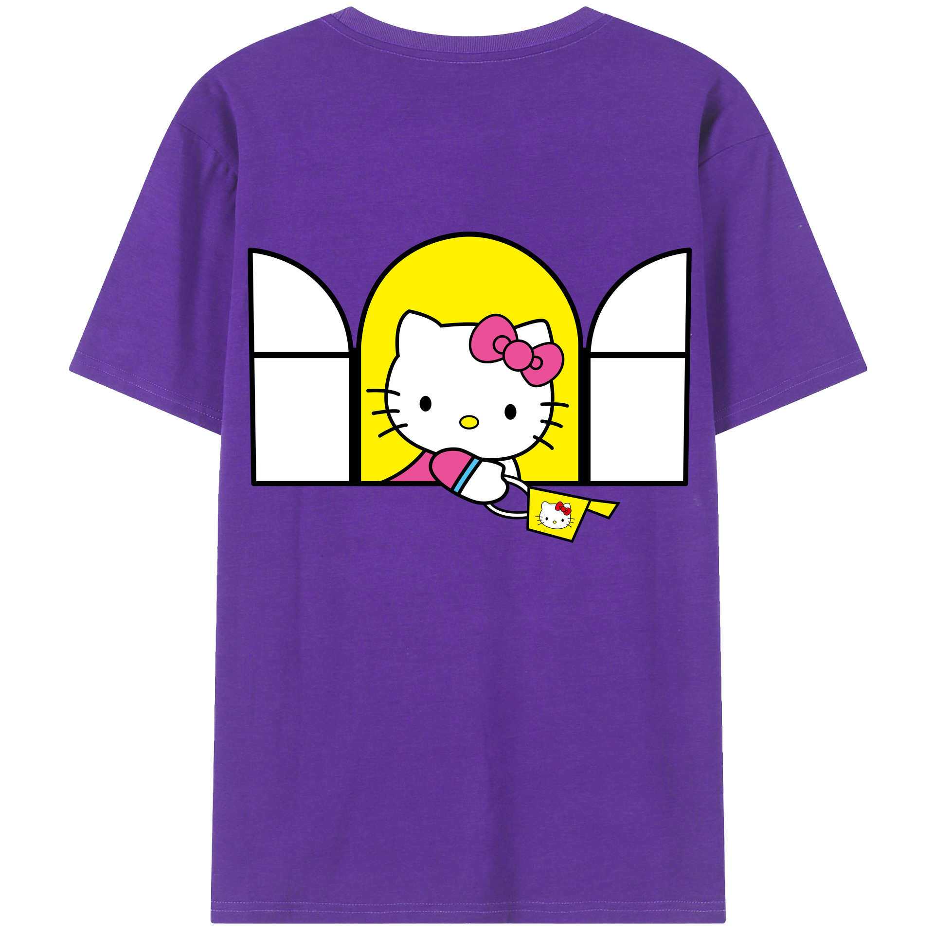 （画像用） Hello Kitty ハローキティ 綿100％ メンズ半袖Tシャツ（バックプリント） 通気性