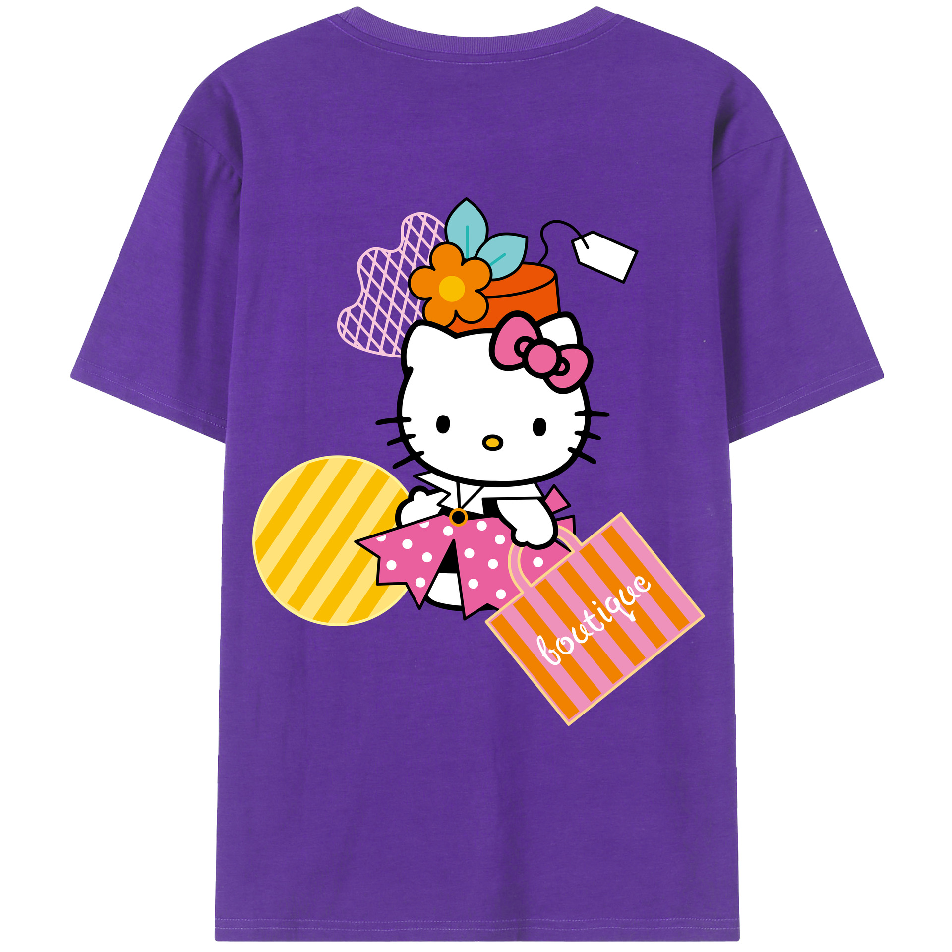 （画像用） Hello Kitty ハローキティ 綿100％ メンズ半袖Tシャツ（バックプリント） 通気性
